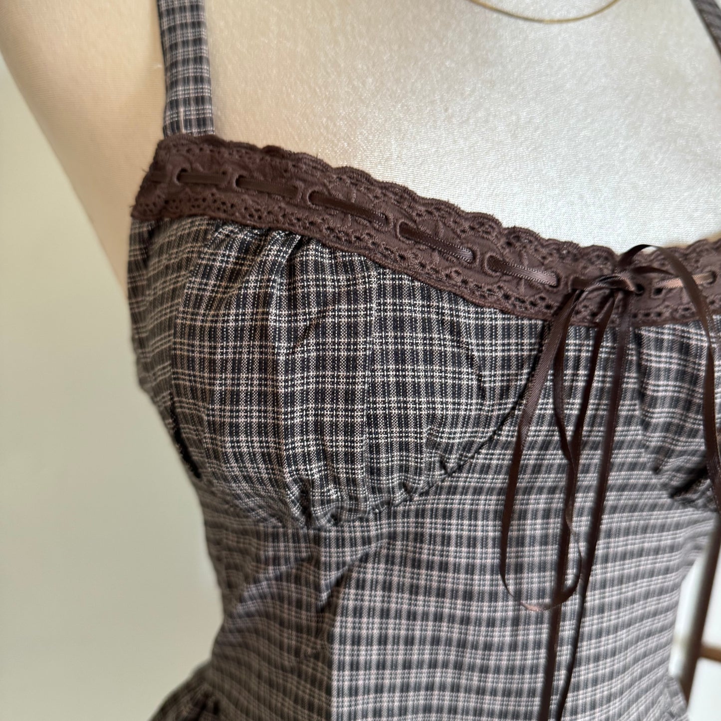 Picnic Corset Mini Dress-Square Print