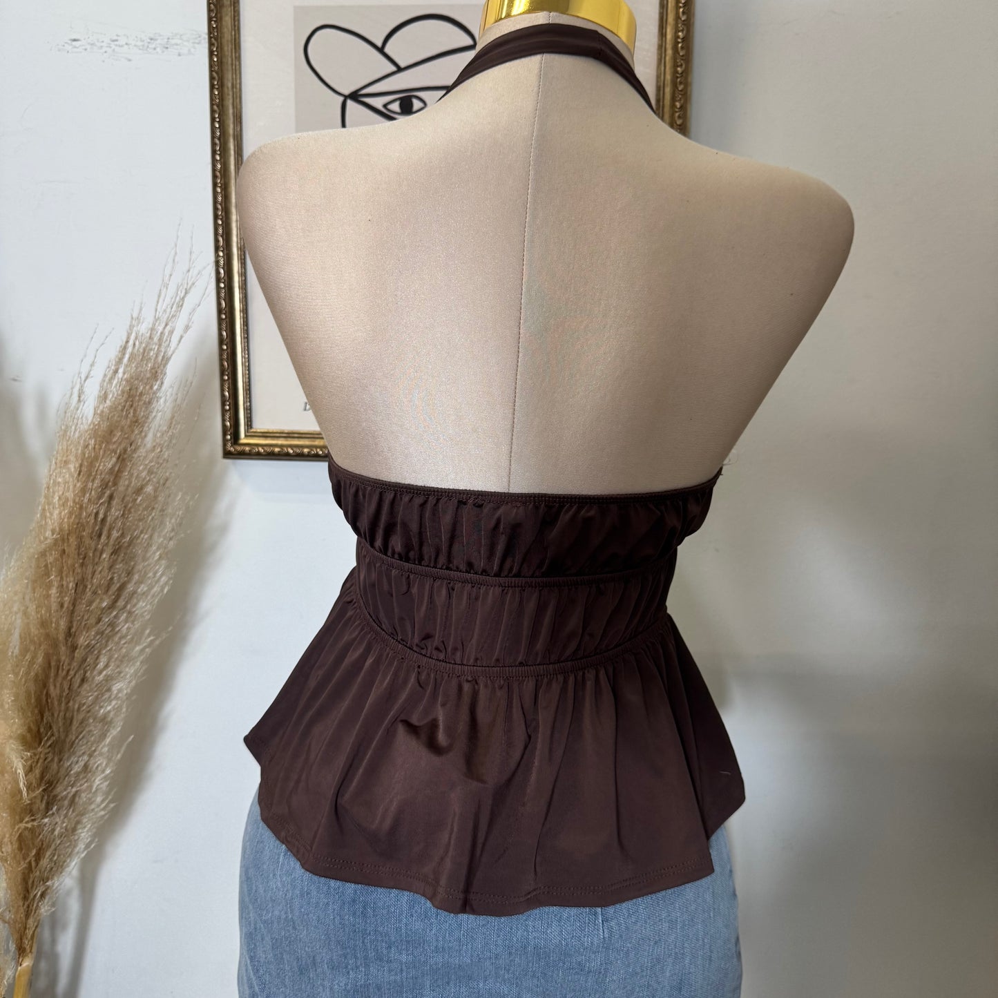 Halter Front Tie Venechia Top-Brown