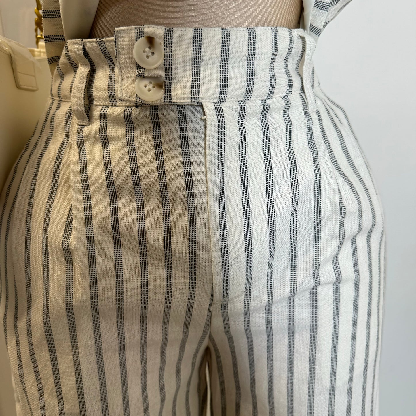 Beli Stripes Linen Pant Set-White/Black