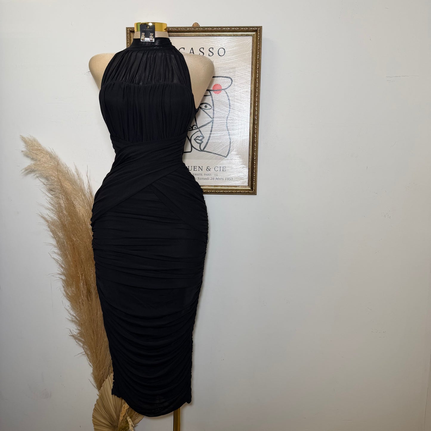 Mesh Sleeveless Dress-Black