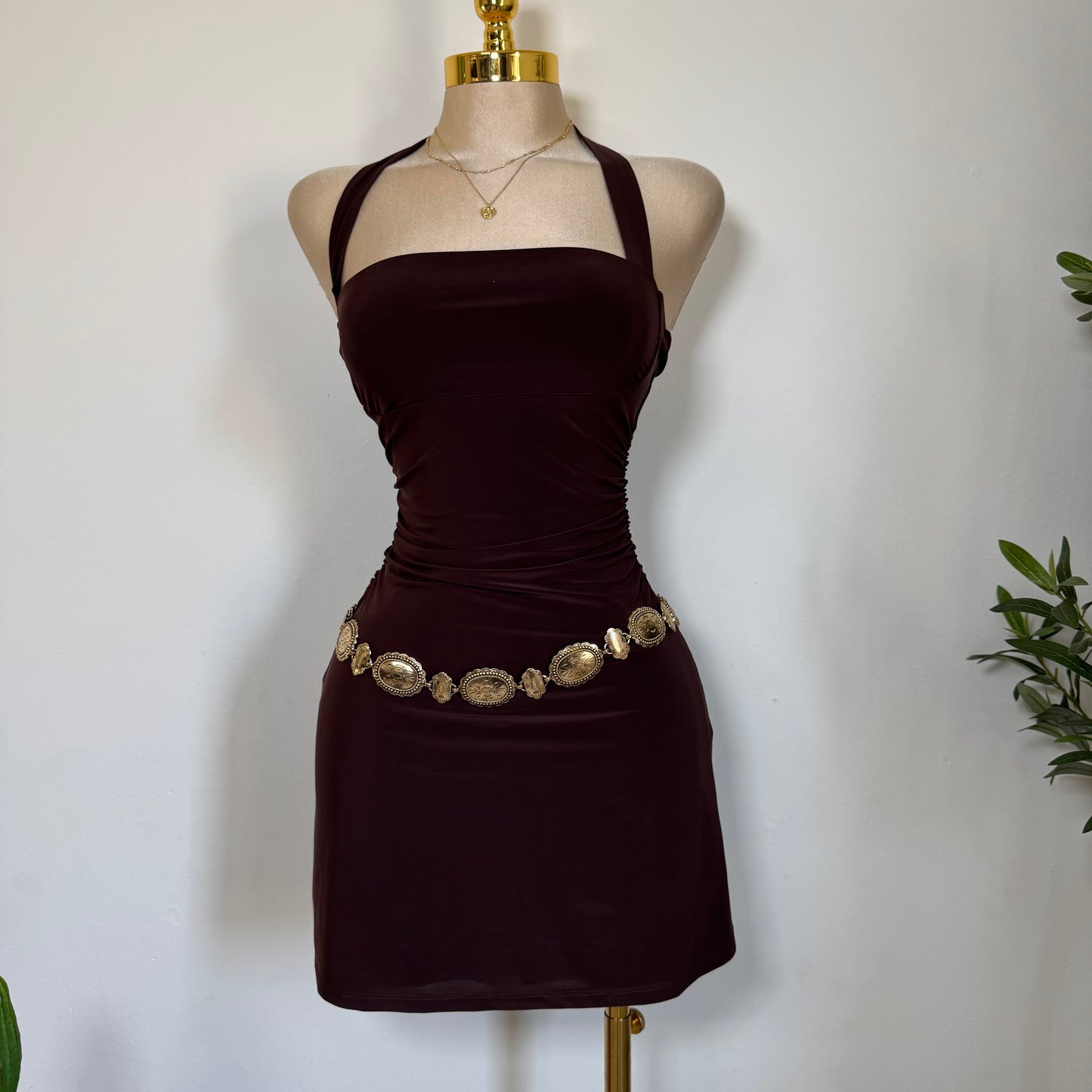 Halter Double Layered Dress-Chocolate