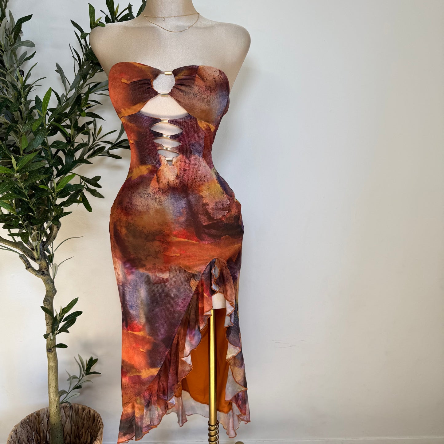 Karol Strapless Dress-Multi Orange