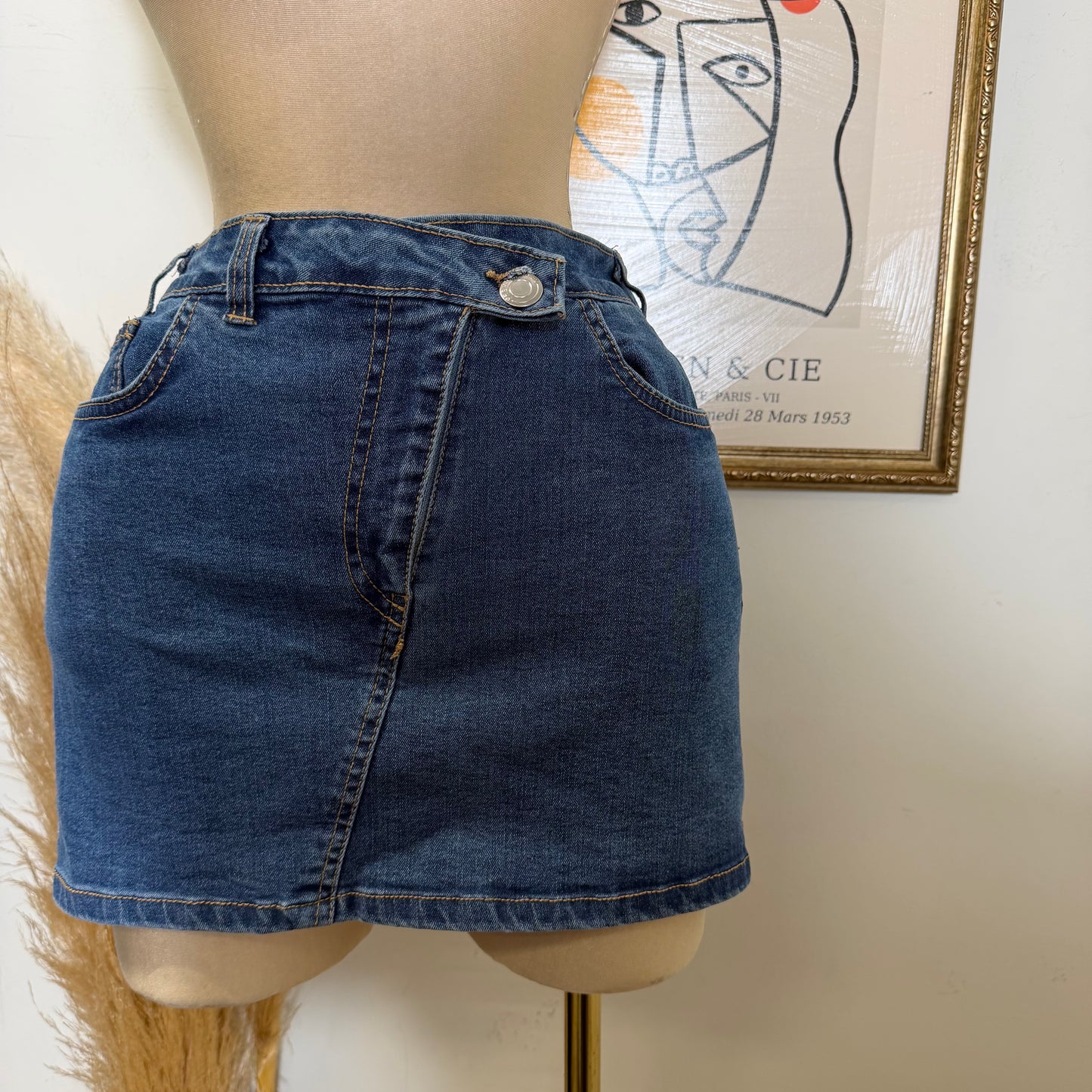 Denim mini mid Rise skirt -LT Blue