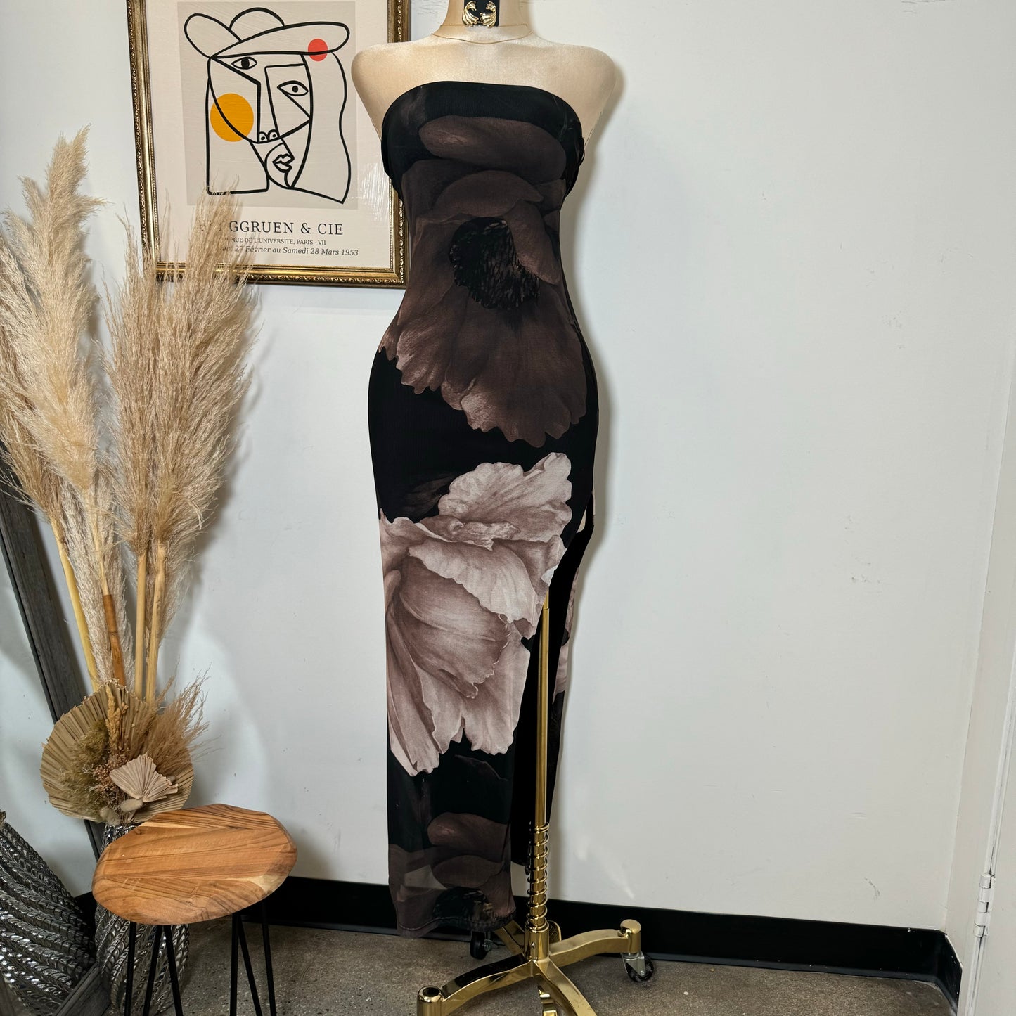 Tube Slit Maxi Dress-Brown