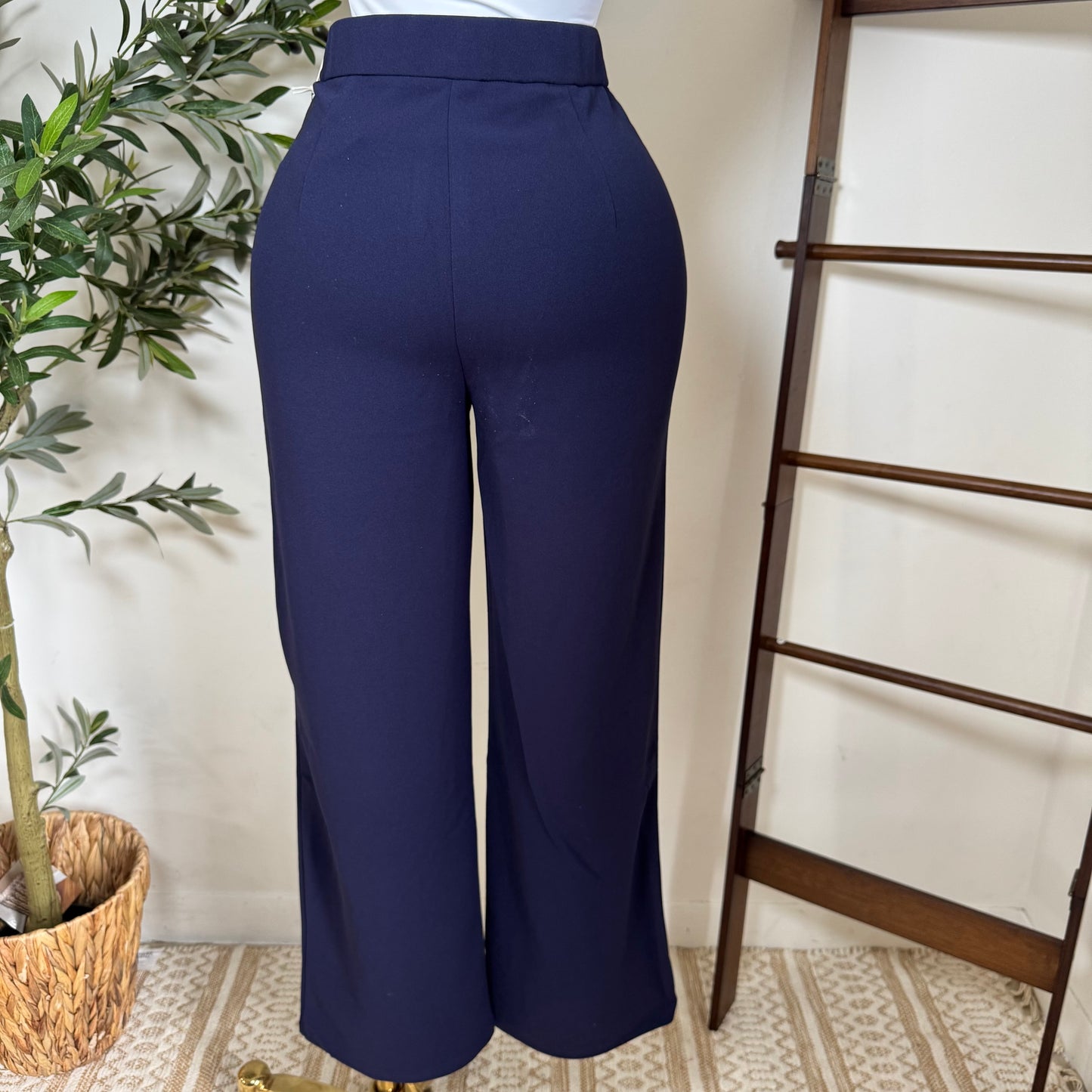 High waisted Dressy Pants with Buttons on the Side-Navy