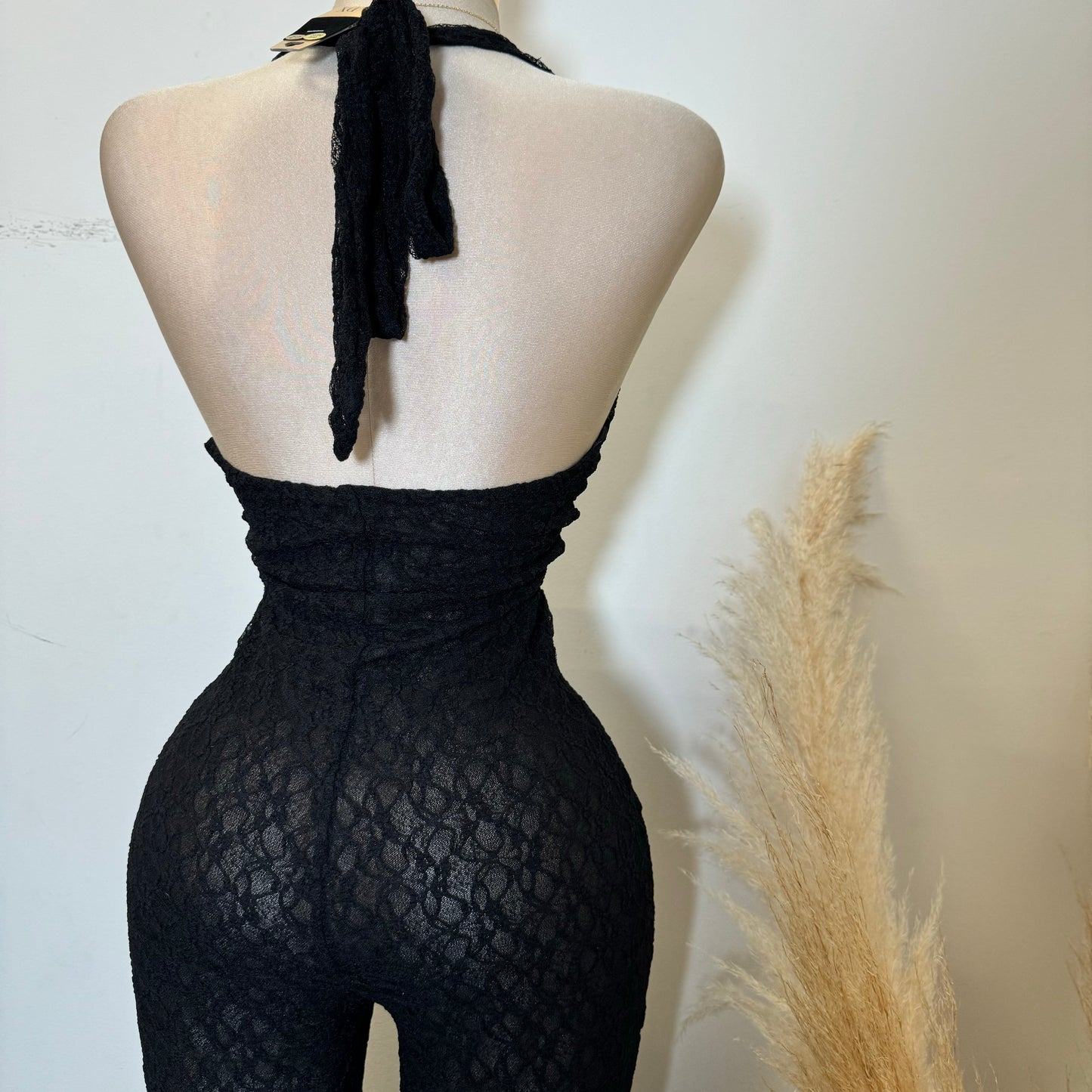 Lace Halter Jumpsuit-Black