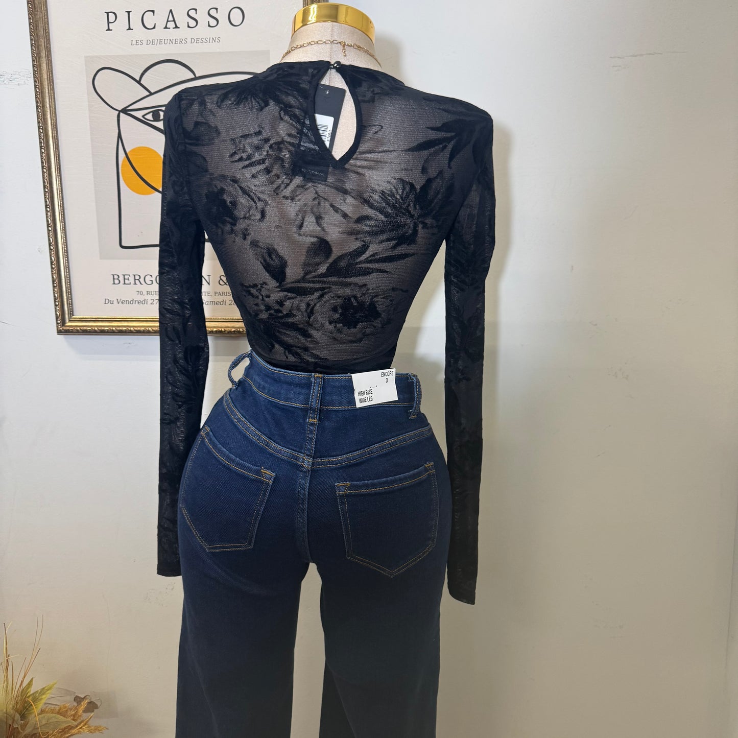 Round Neck Long Sleeve Bodysuit RS-Black
