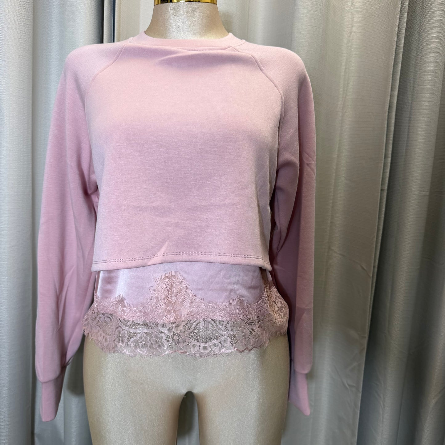 Long sleeve Sweater Top lace detail -Pink