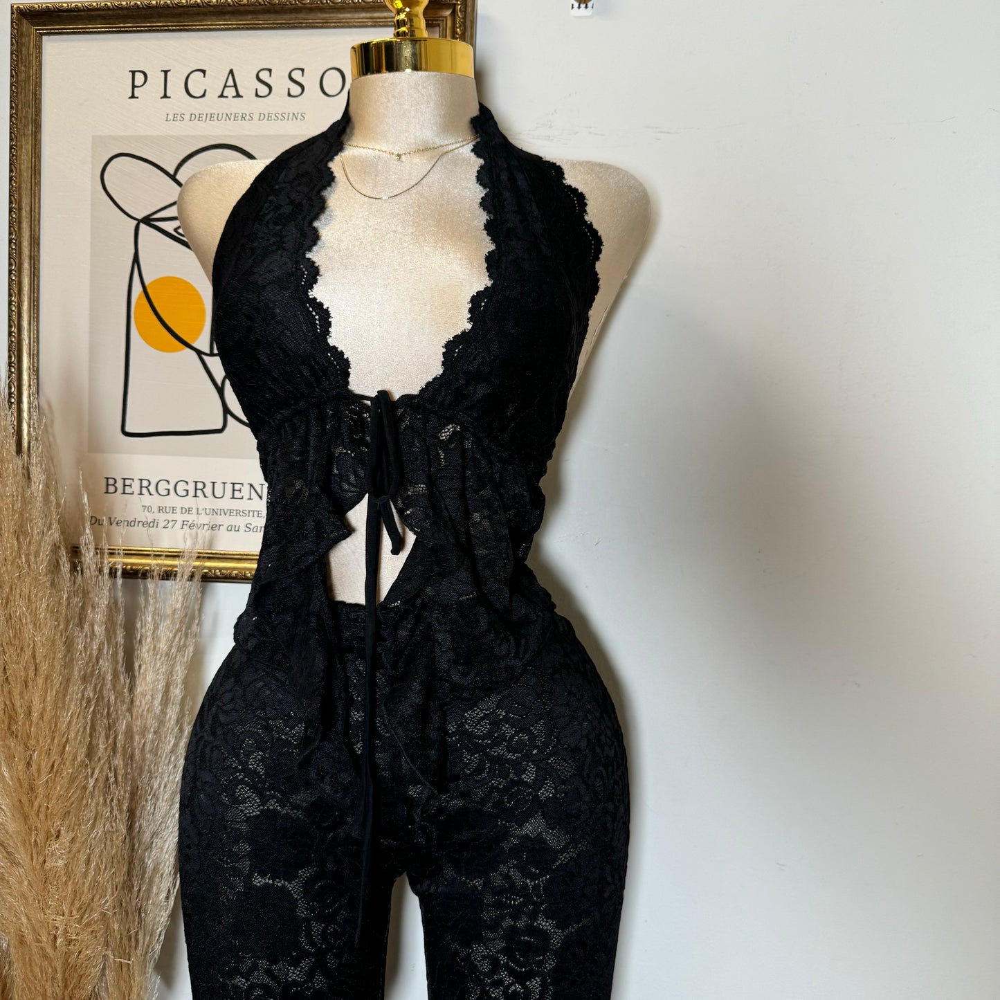Sexy Lace Pant Set-Black