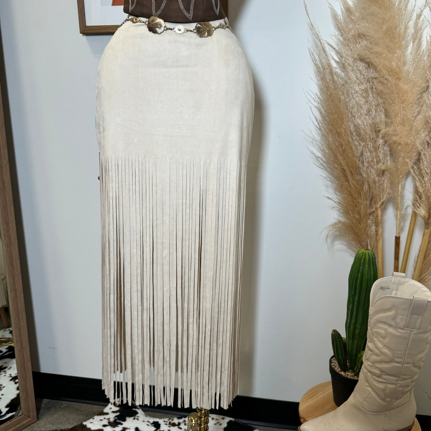 Y Tu Médium Rise Suede Knit Skirt-Natural