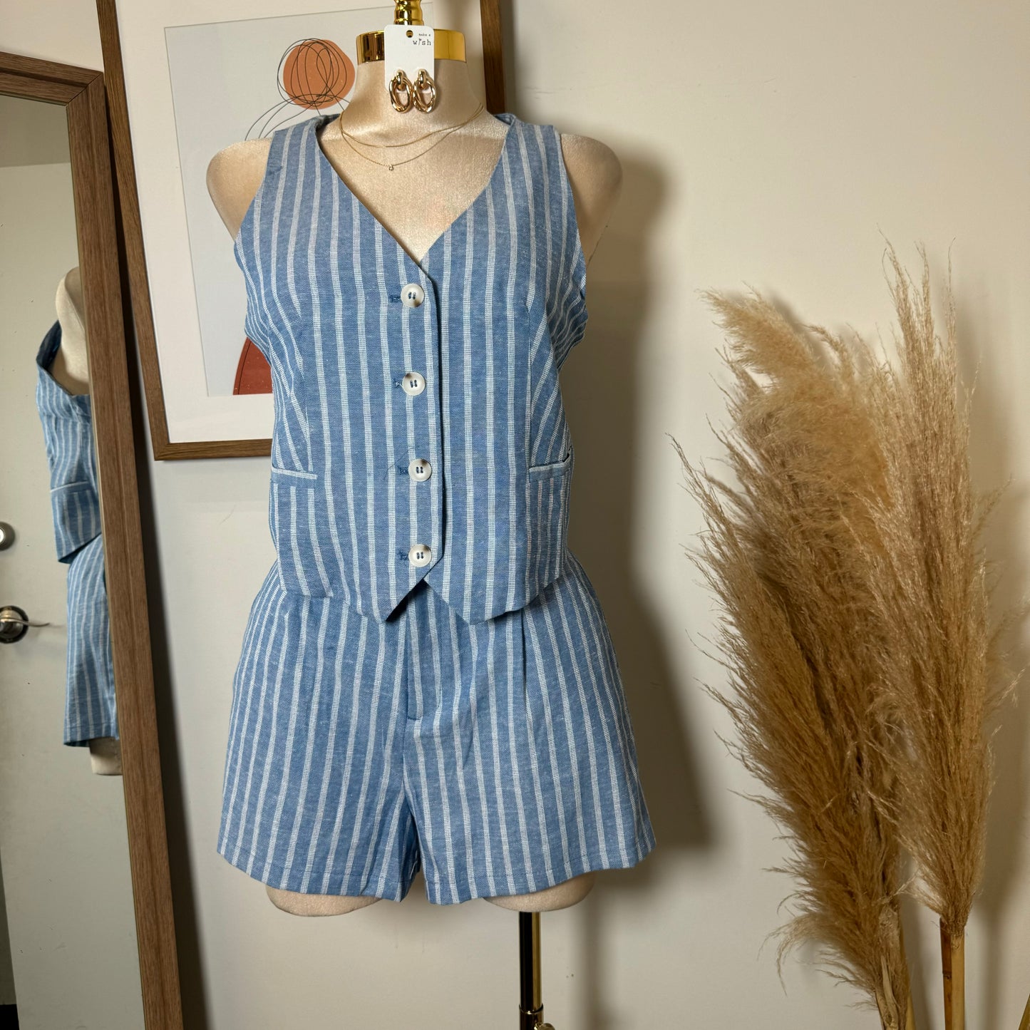 DTF Linen Short Set-Blue