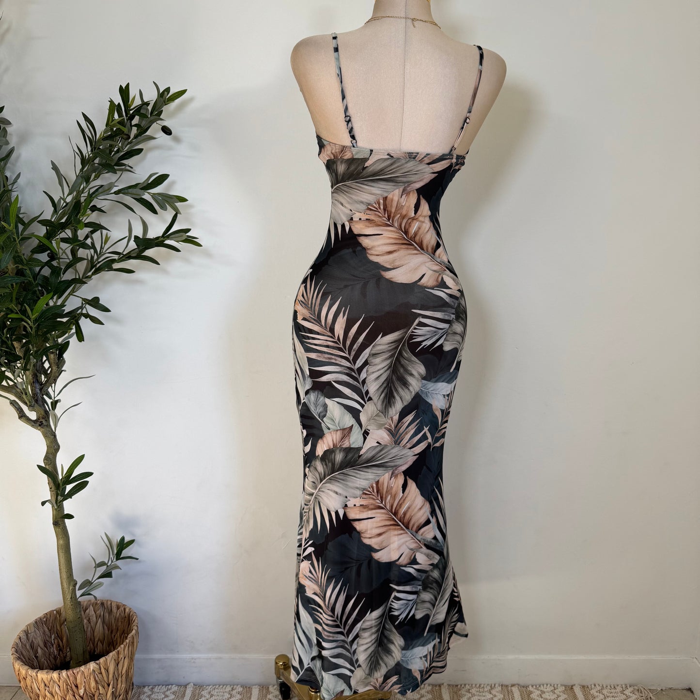 Palm Print Maxi Mermaid Dress-Green