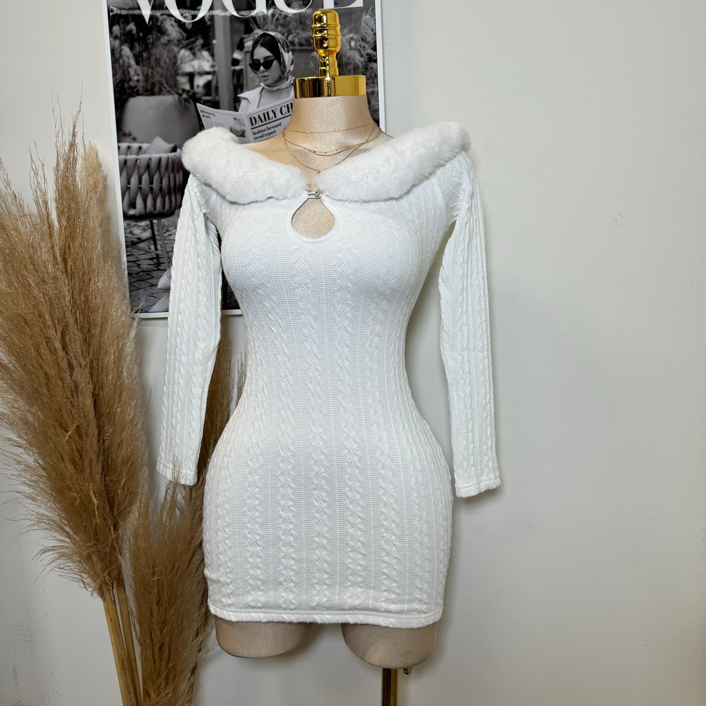 Reloj Long Sleeve Dress-White
