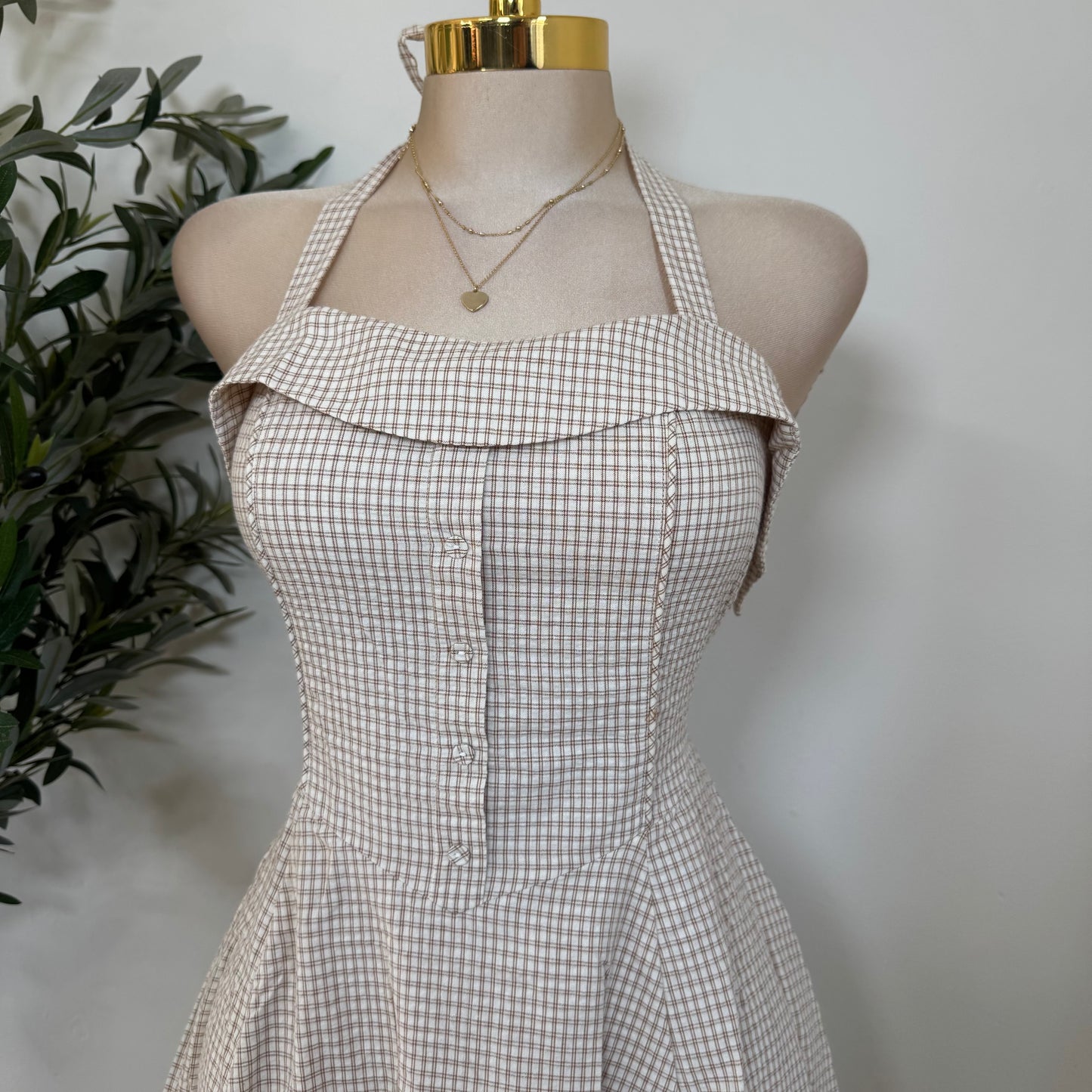 Picnic Halter Midi Dress-Brown