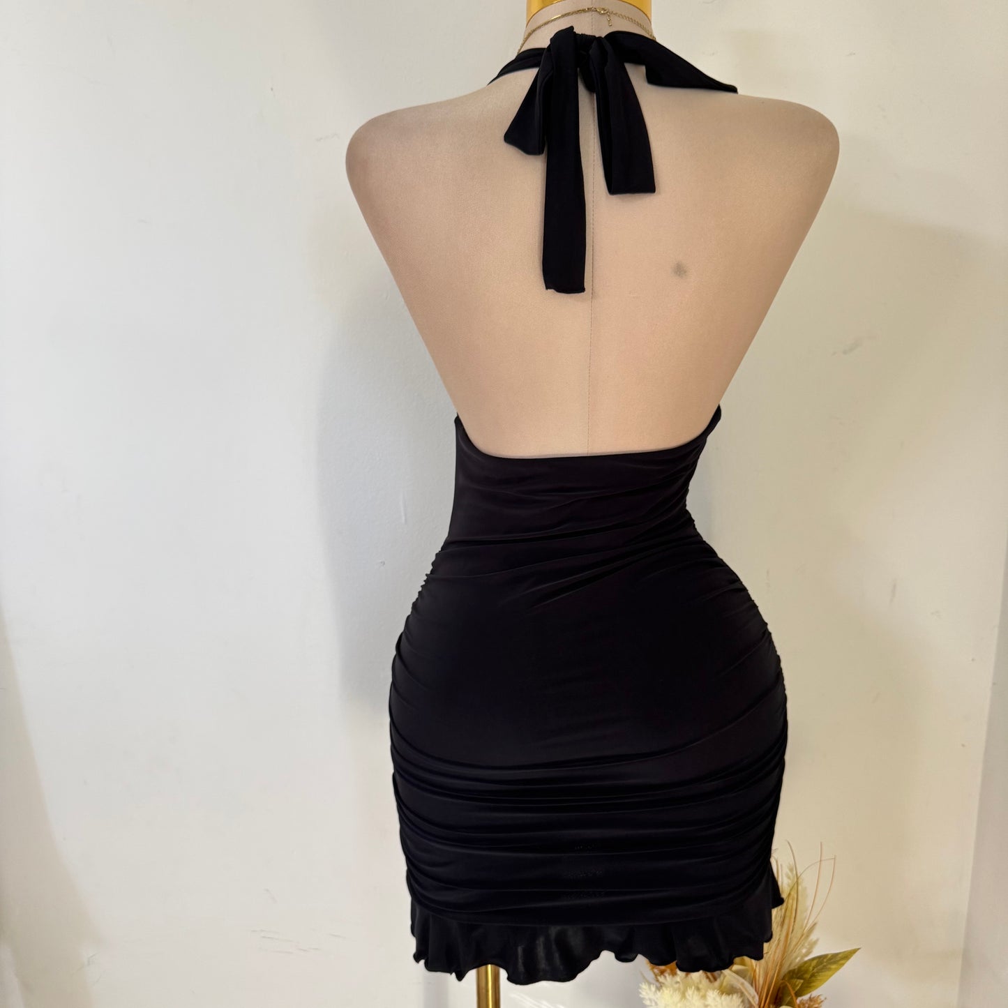 Sleeveless Halter Mini Dress-Black