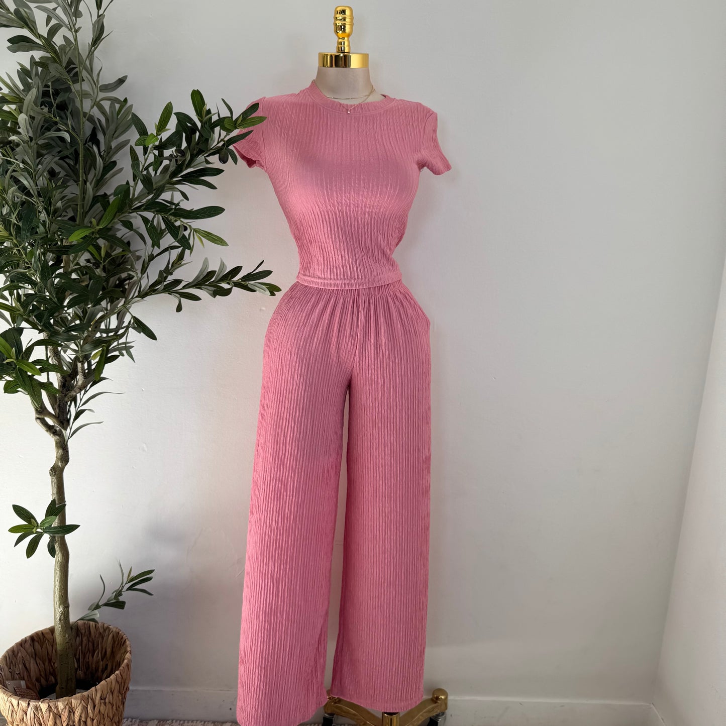 Tamara Short Sleeve Piece Set-Pink