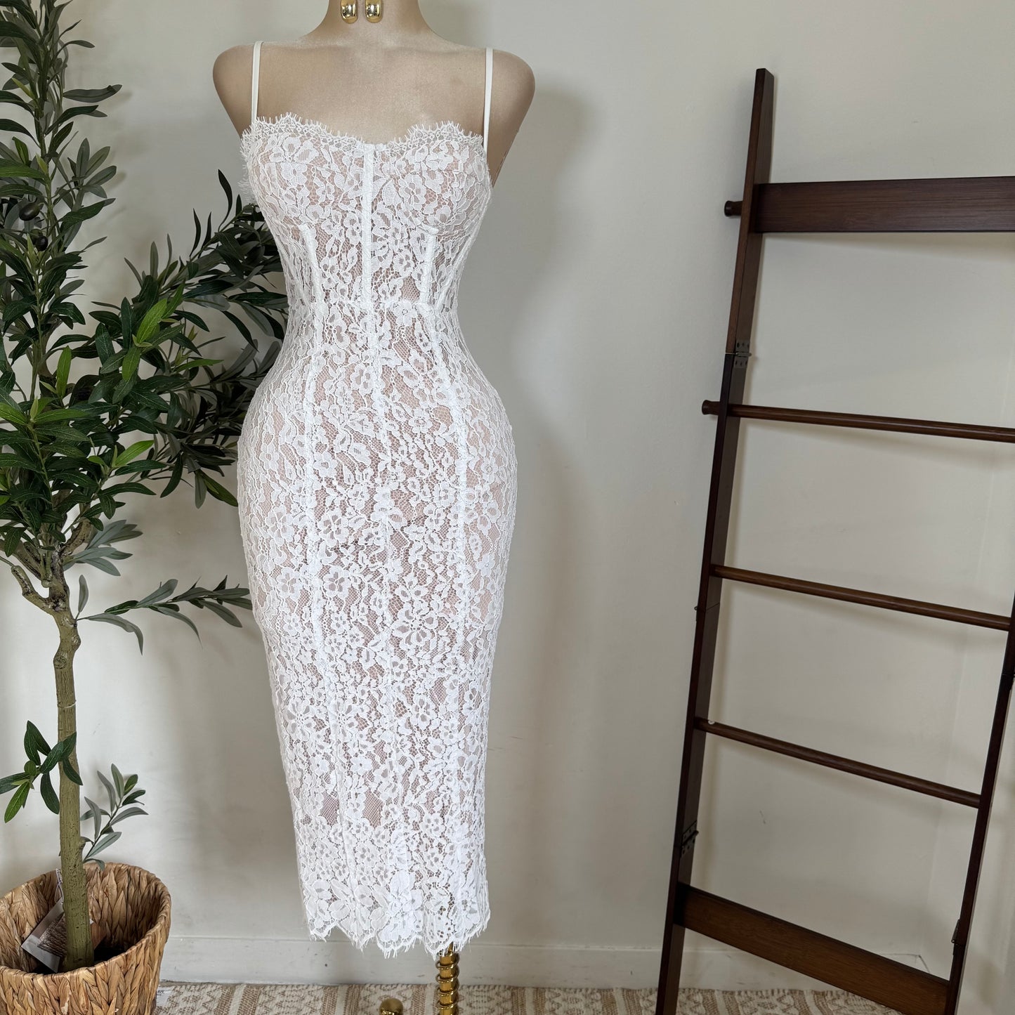 Midnight Lace Corset Dress-White