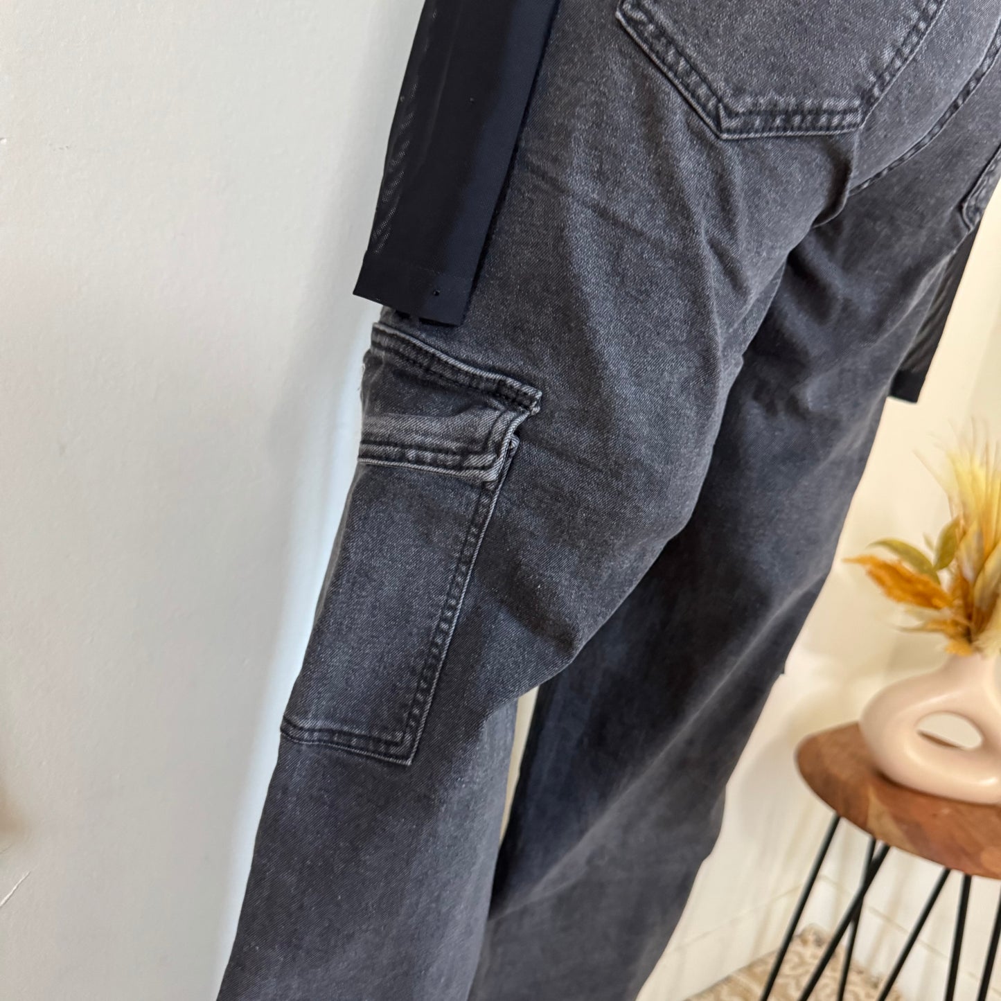 Wide Leg Cargo Jeans- DK Grey Cargo