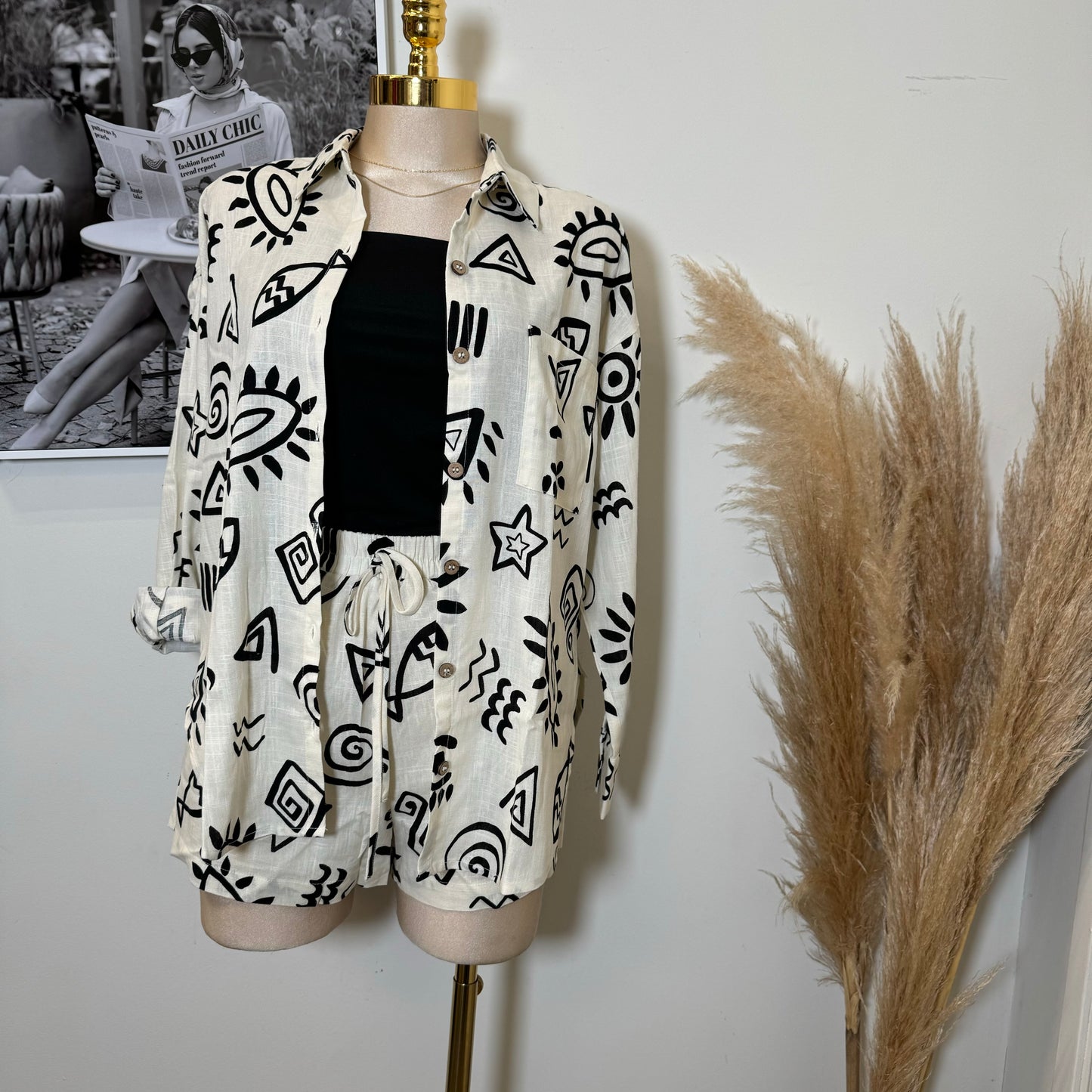 Solecito Short Two Piece Set-Black/Beige