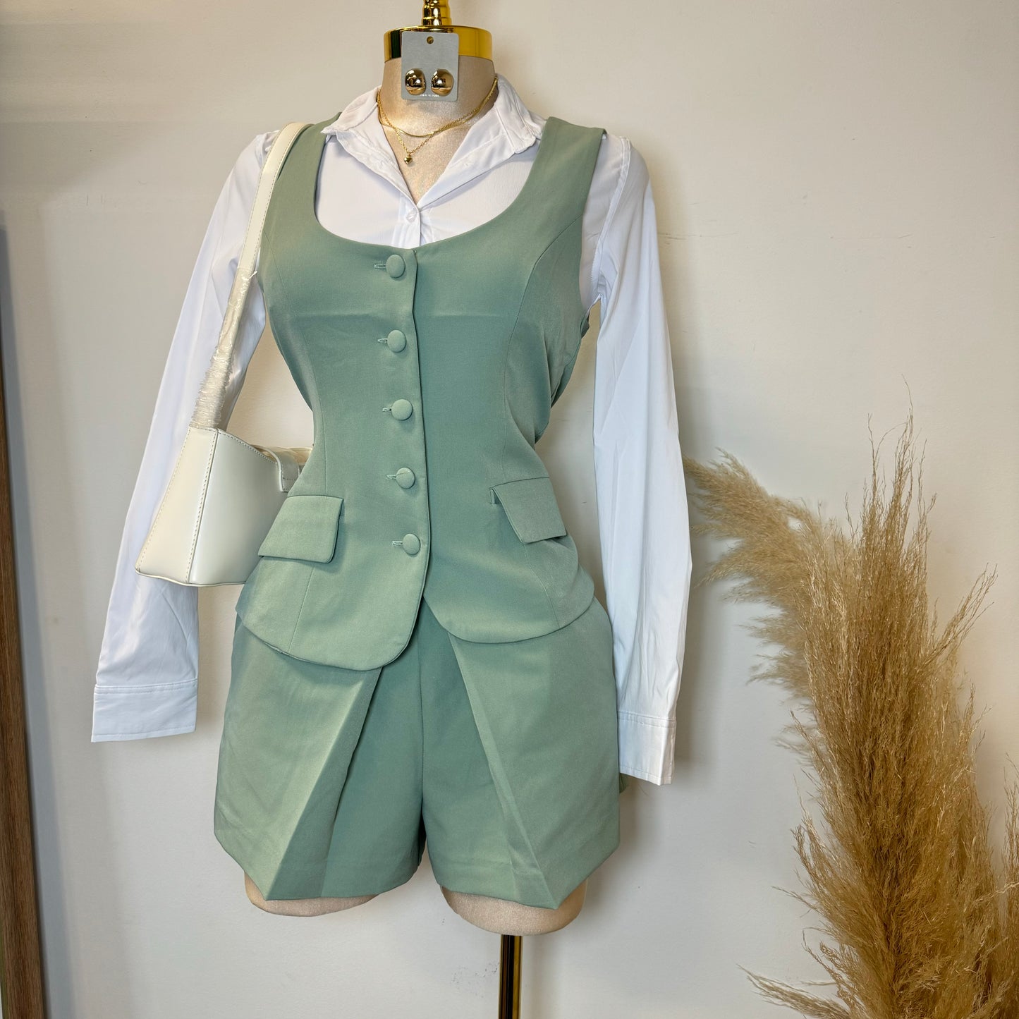 Chic Vest and Skort Set-Sage Green