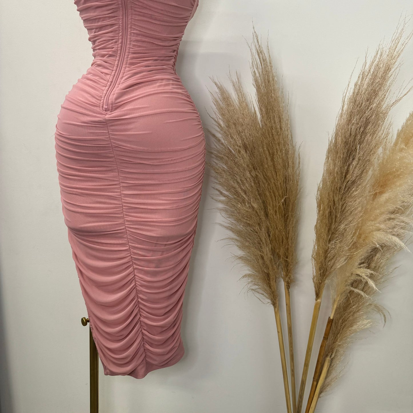 Inara Mesh Twist Halter Neck Midi Dress-Mauve