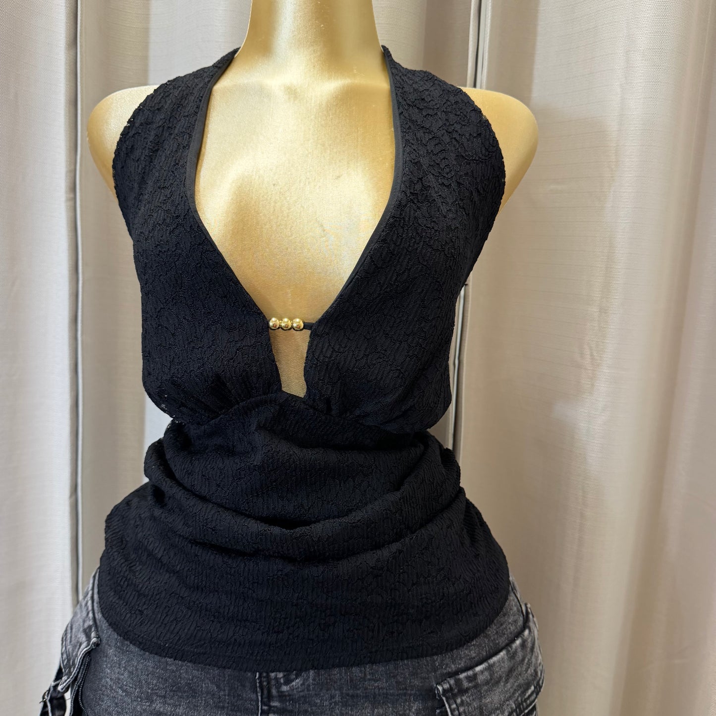 PL-Halter Lace Top-Black