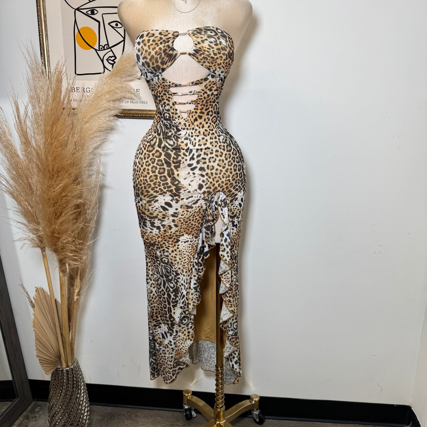 Karol Strapless Dress-Leopard