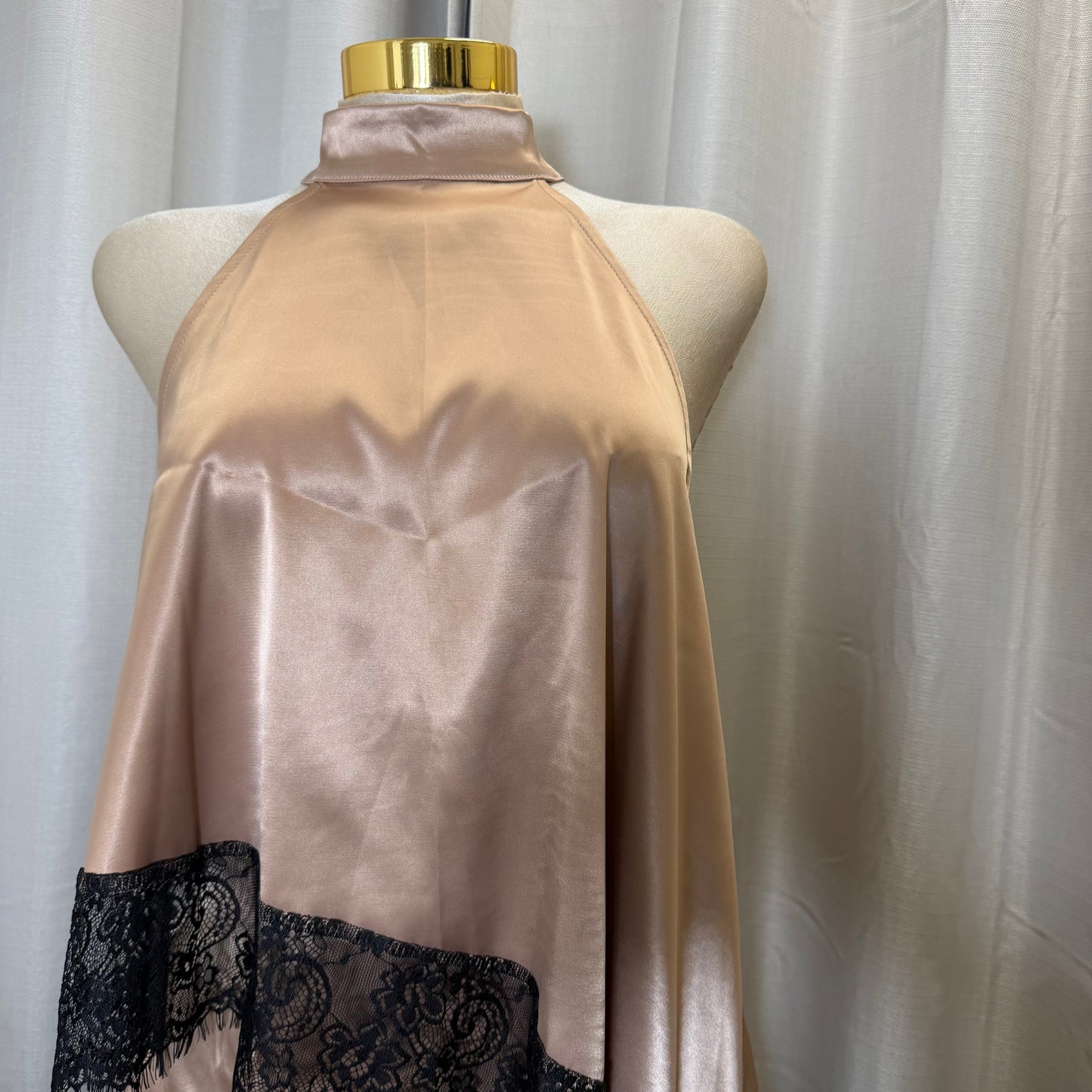 Satin Asymmetrical lace Top skirt Set-brown