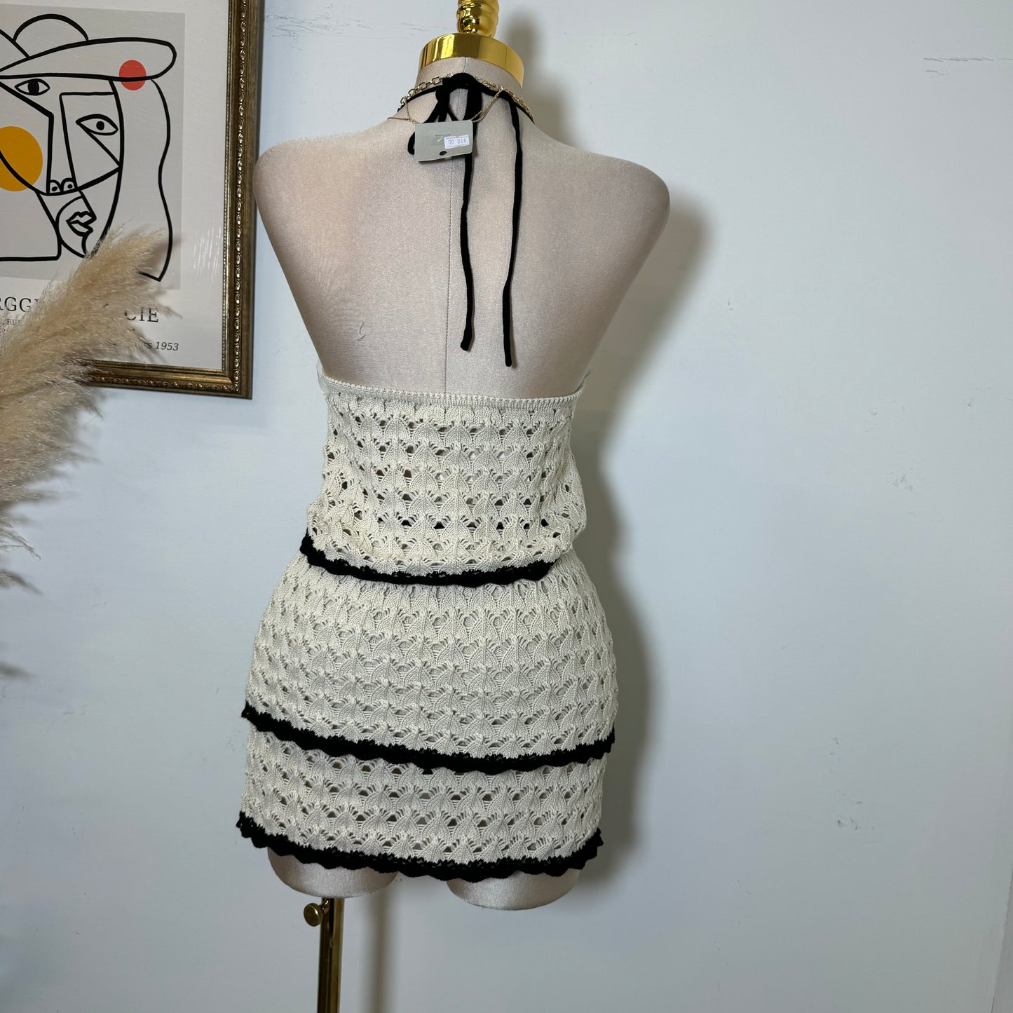 Knitted Halter Skirt Set-Beige