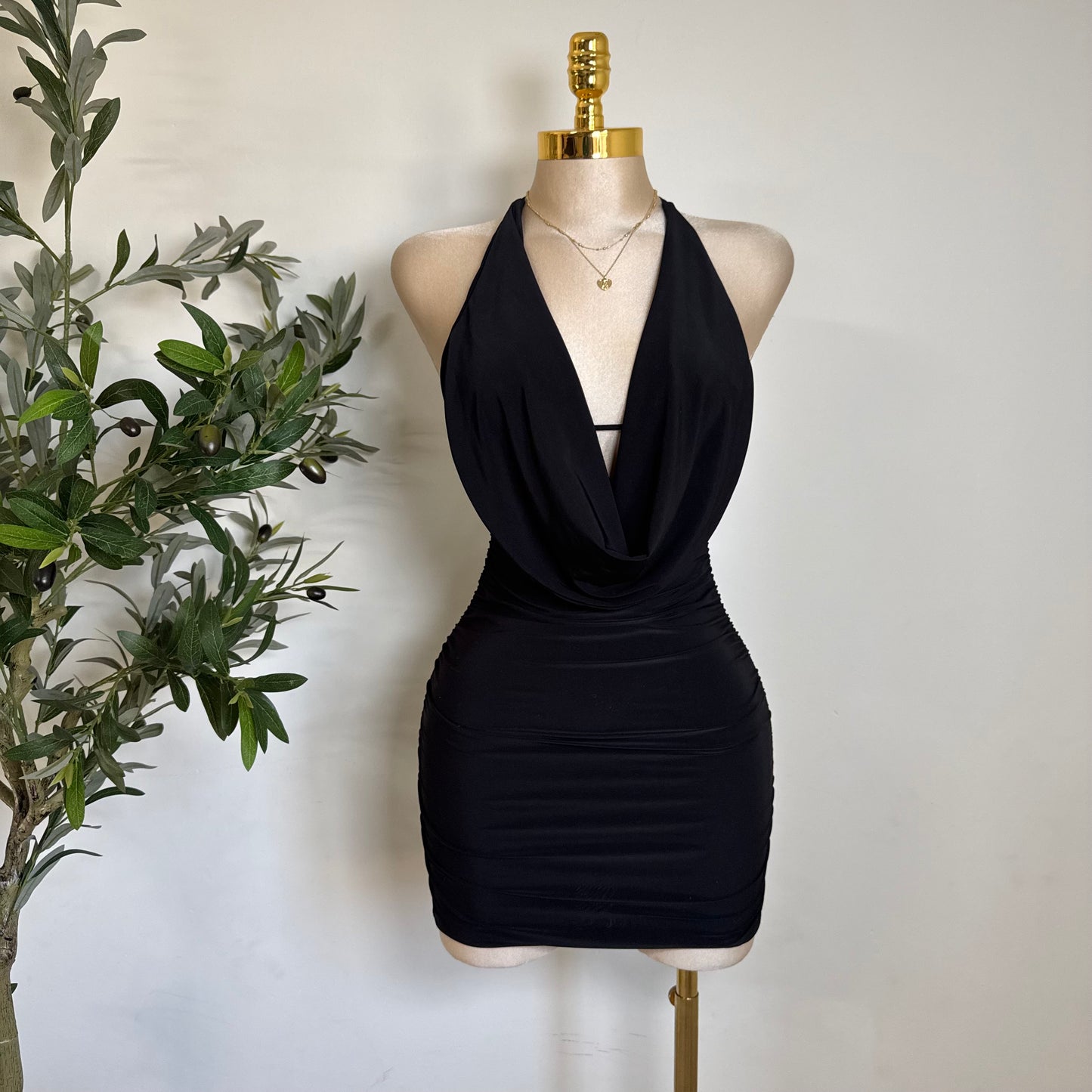 Cowl Double Layered Dress-Black