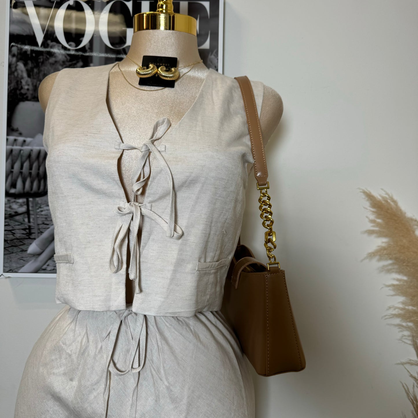 Linen Maxi Skirt Set-Beige