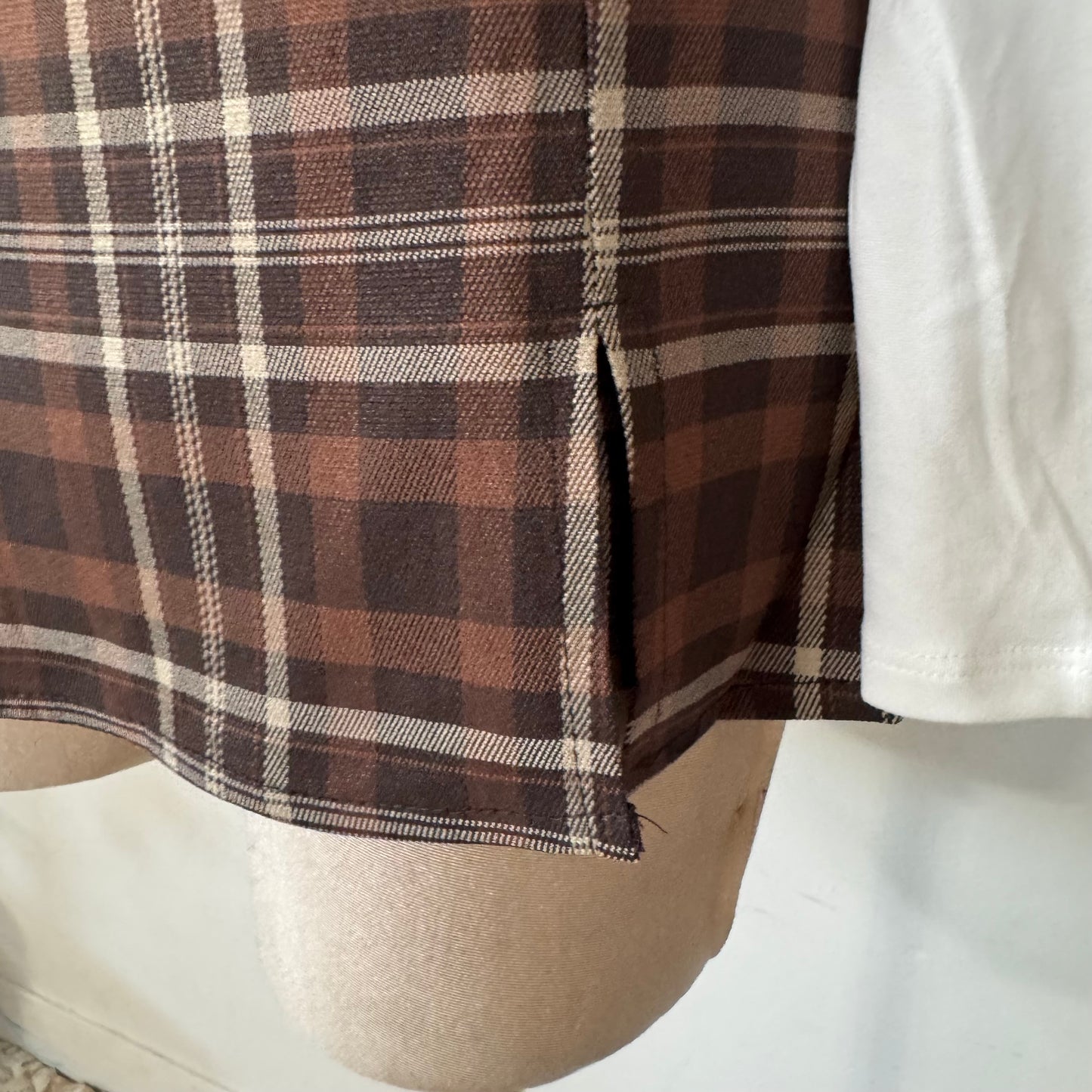 Split Front Plaid Mini Skort -Brown