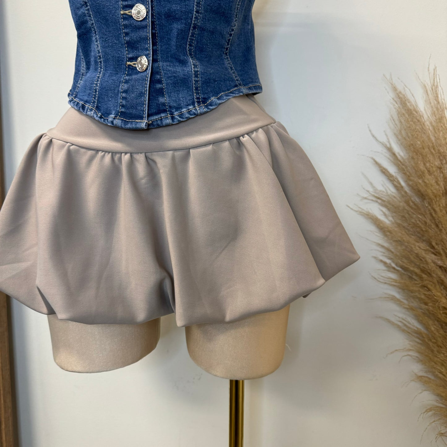 Bubble Mini Skirt -Taupe