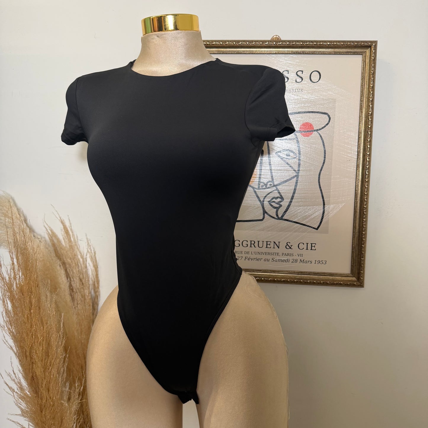 Crew Neck Short Sleeve Bodysuit-black