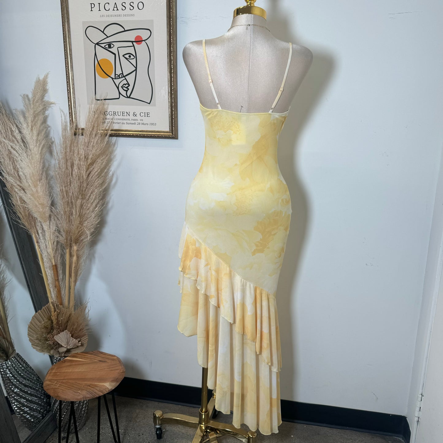 Solecito Open Slit Dress-Yellow