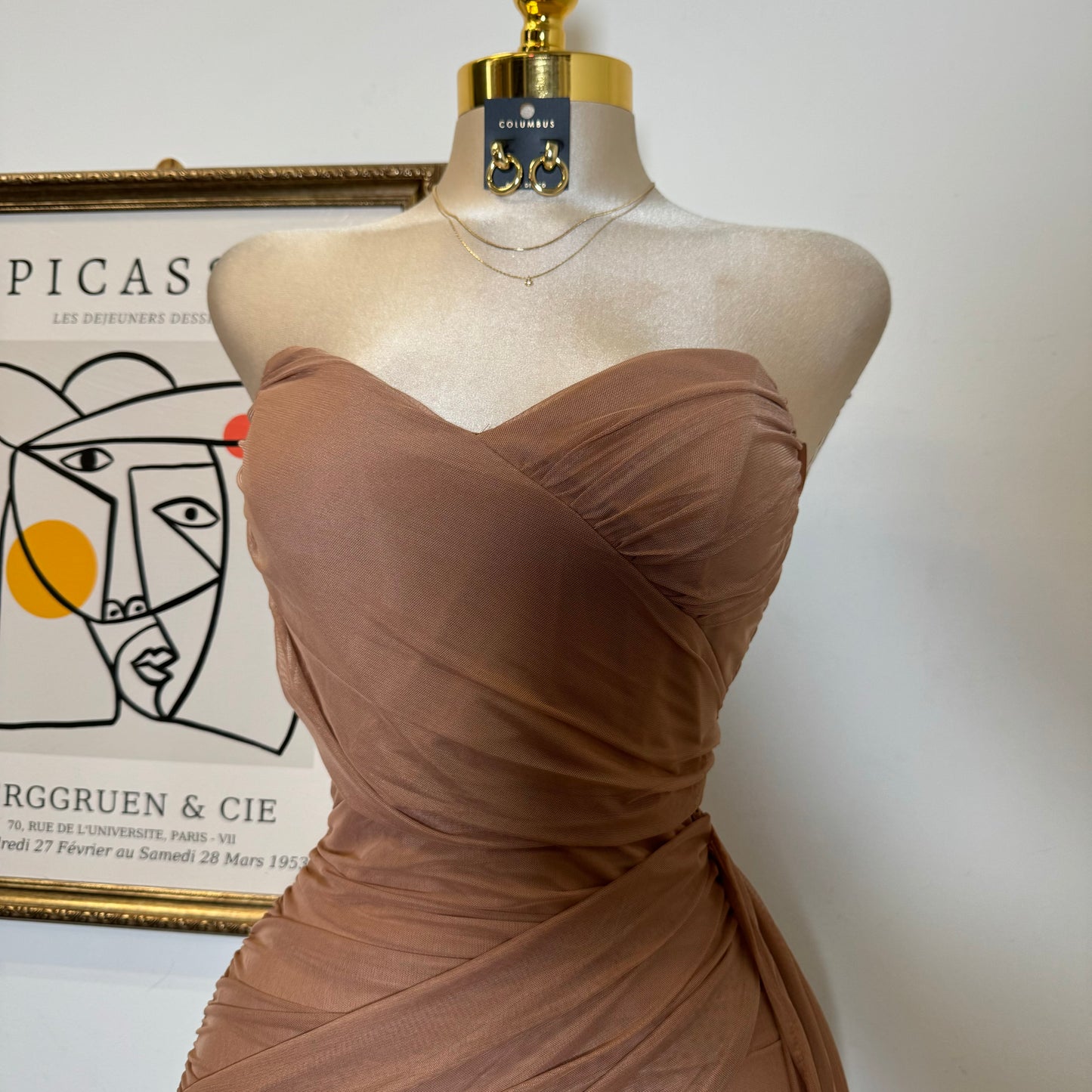 Sweetheart Draped Tube Mini Dress-Mocha