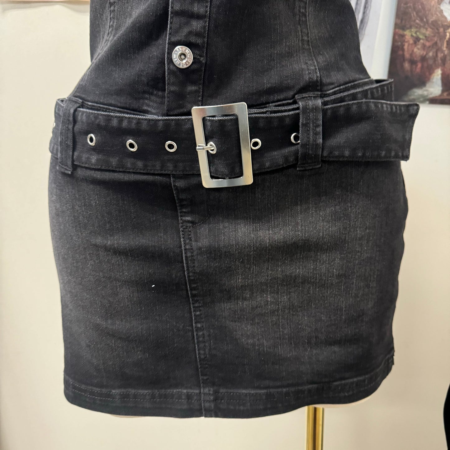 Denim Belt Mini Dress-Black