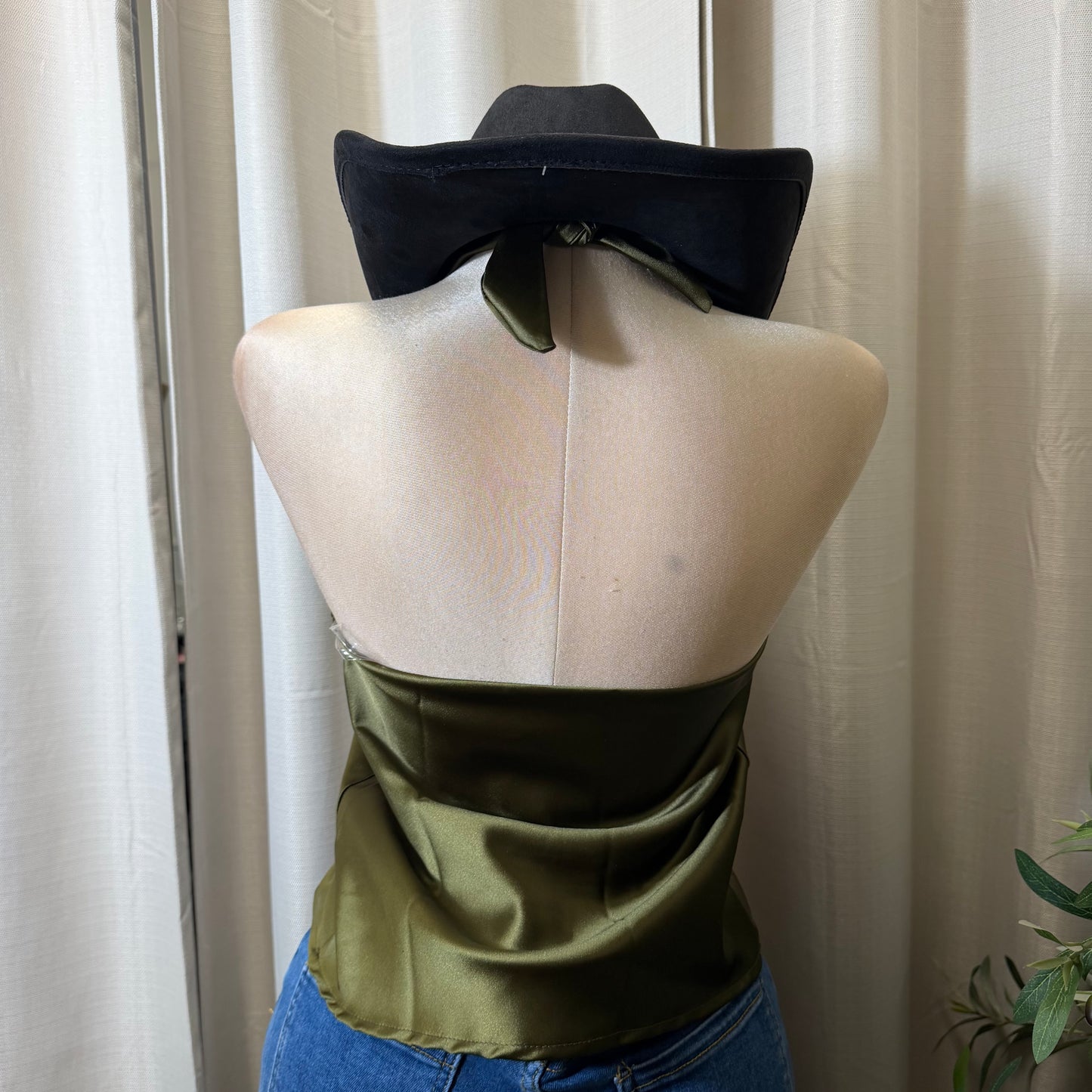 Satin Halter Top-Olive Green