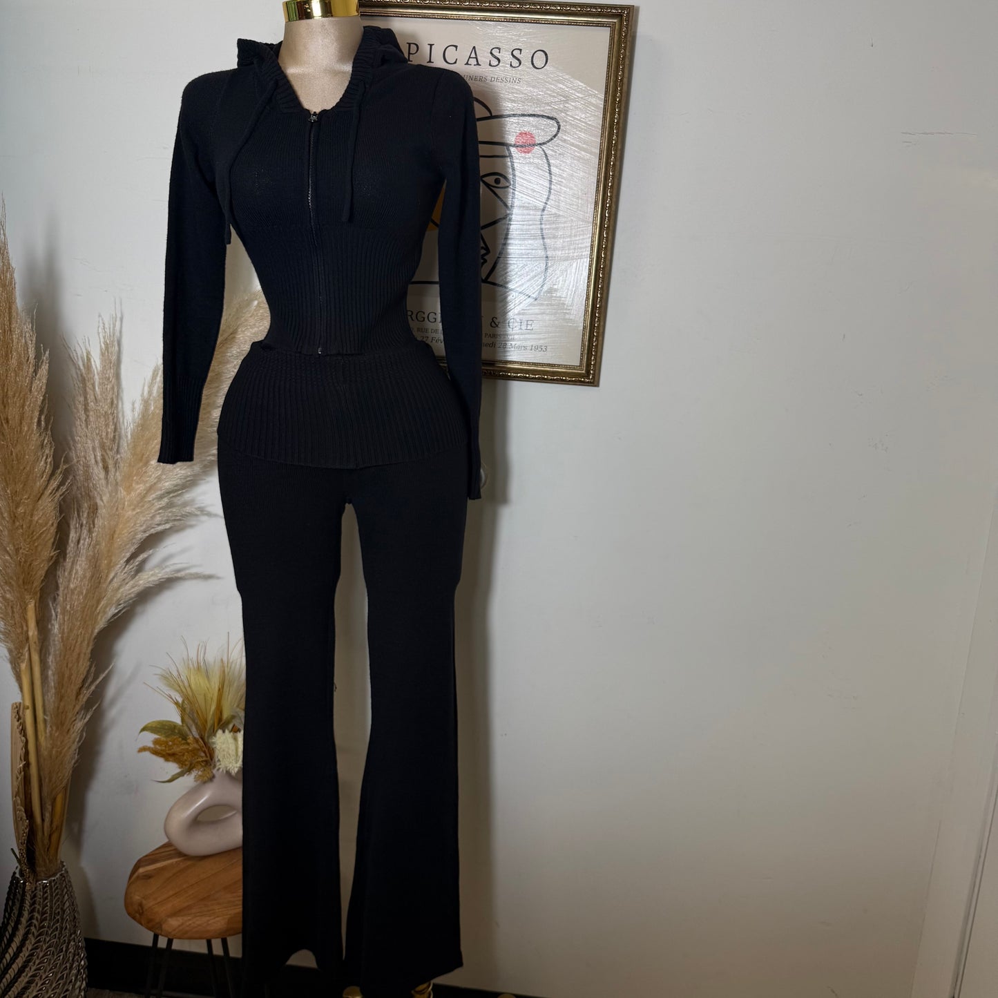 Y2K knitted Pant Set-Black