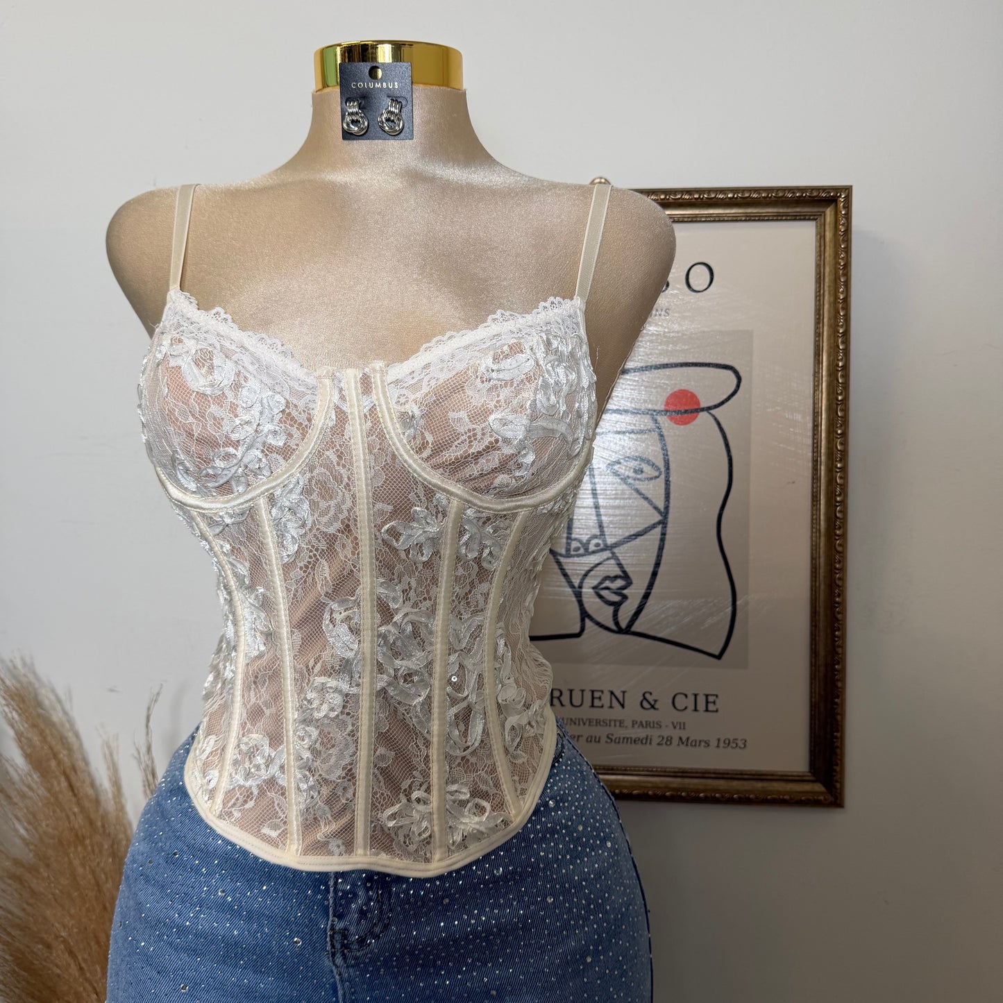 Lace Flower Wire Bra Corset-White