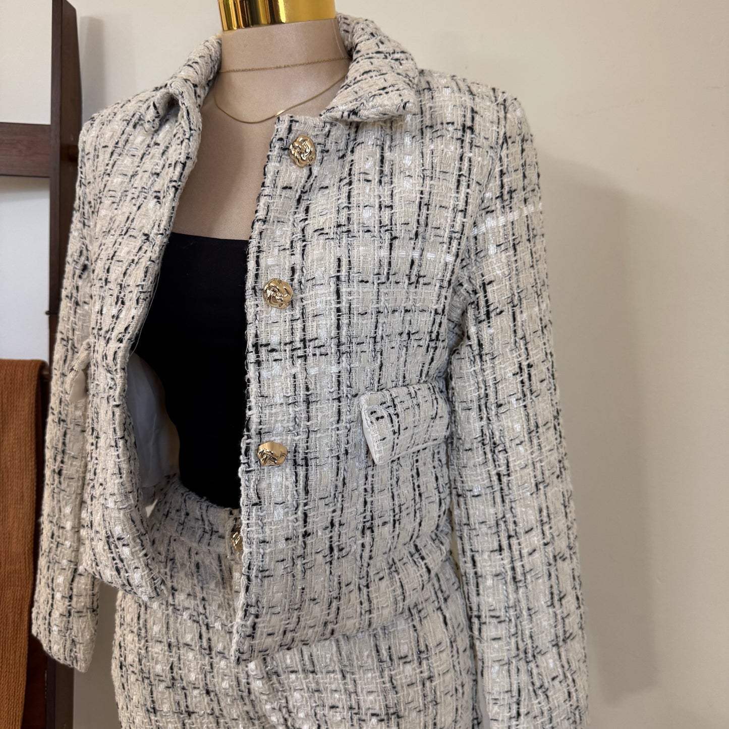 Collared Tweed Jacket-Ivory