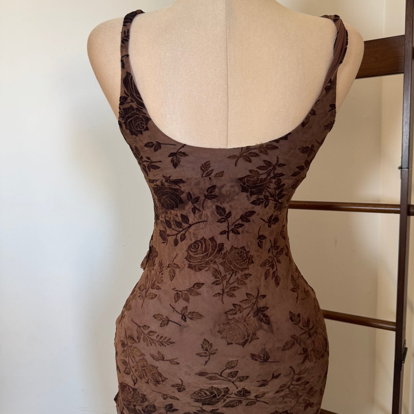 Halter Floral Print Dress- Chocolate