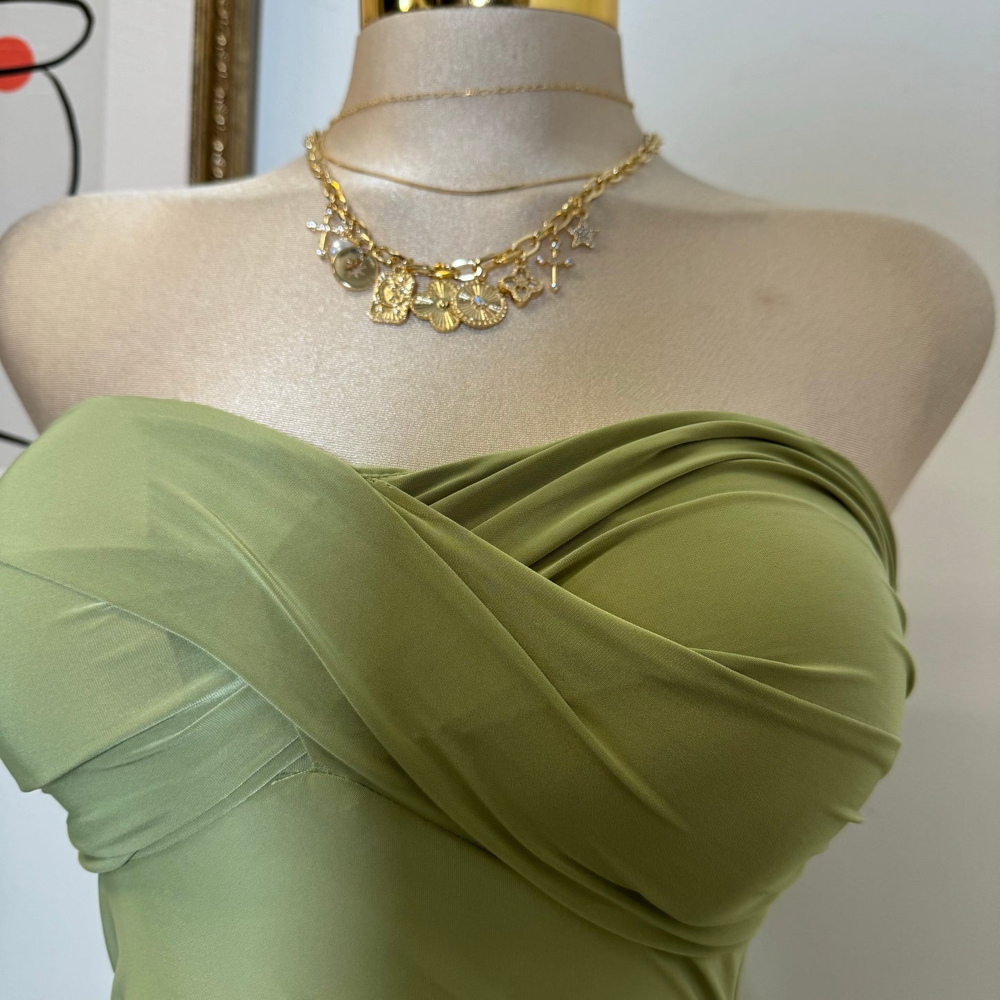 Twist Strapless Dress-Green