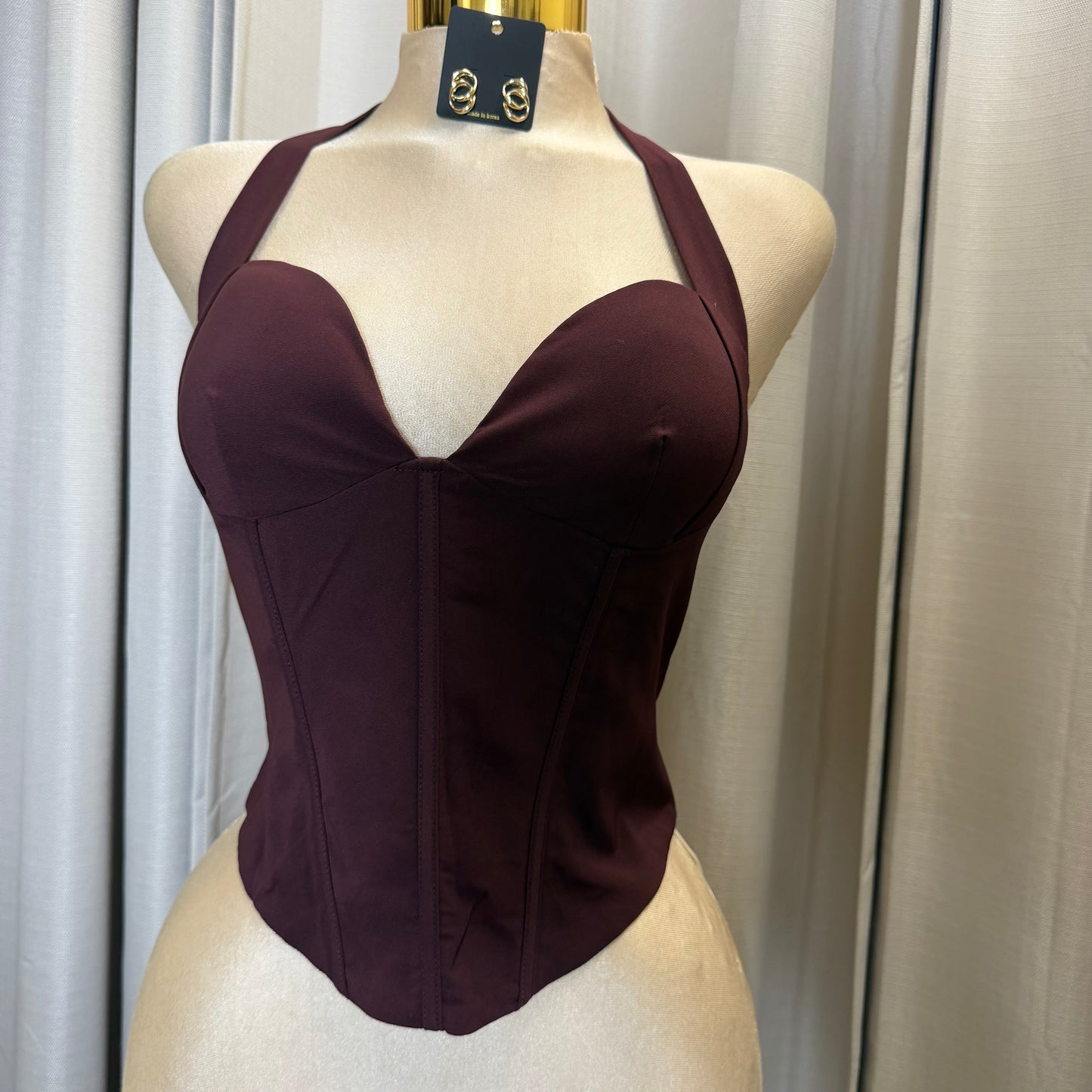 Halter bustier Corset Crop Top-burgundy