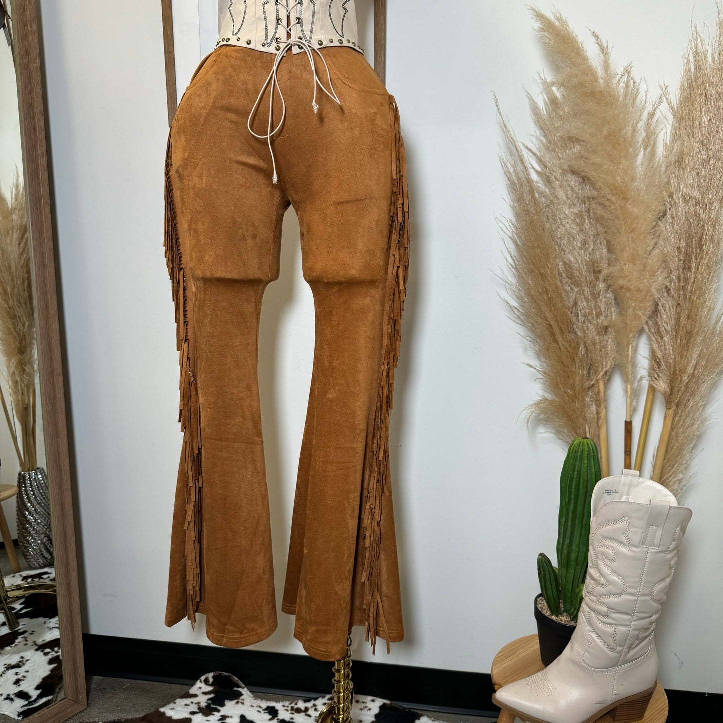Lo Tienes Todo Fringe Pants-Camel