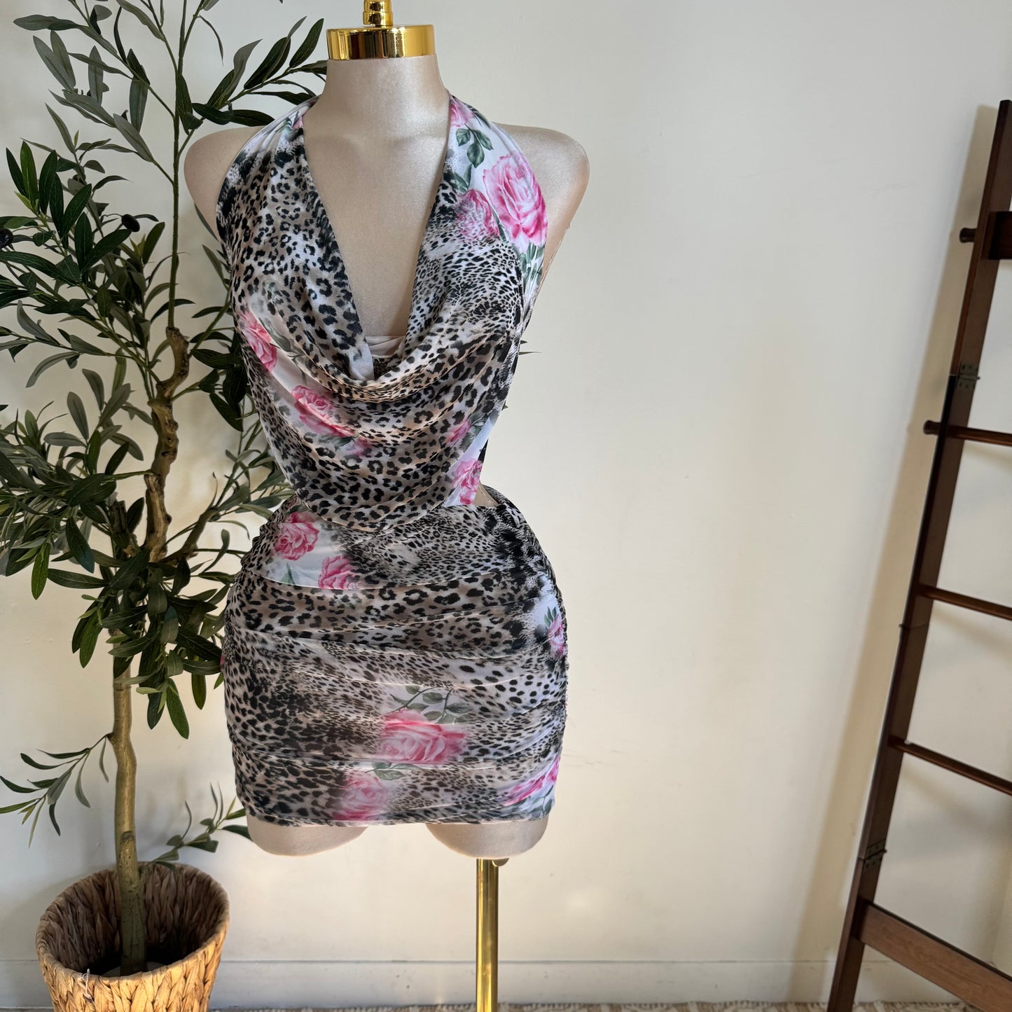 Leopard Open Back Dress-Leopard print