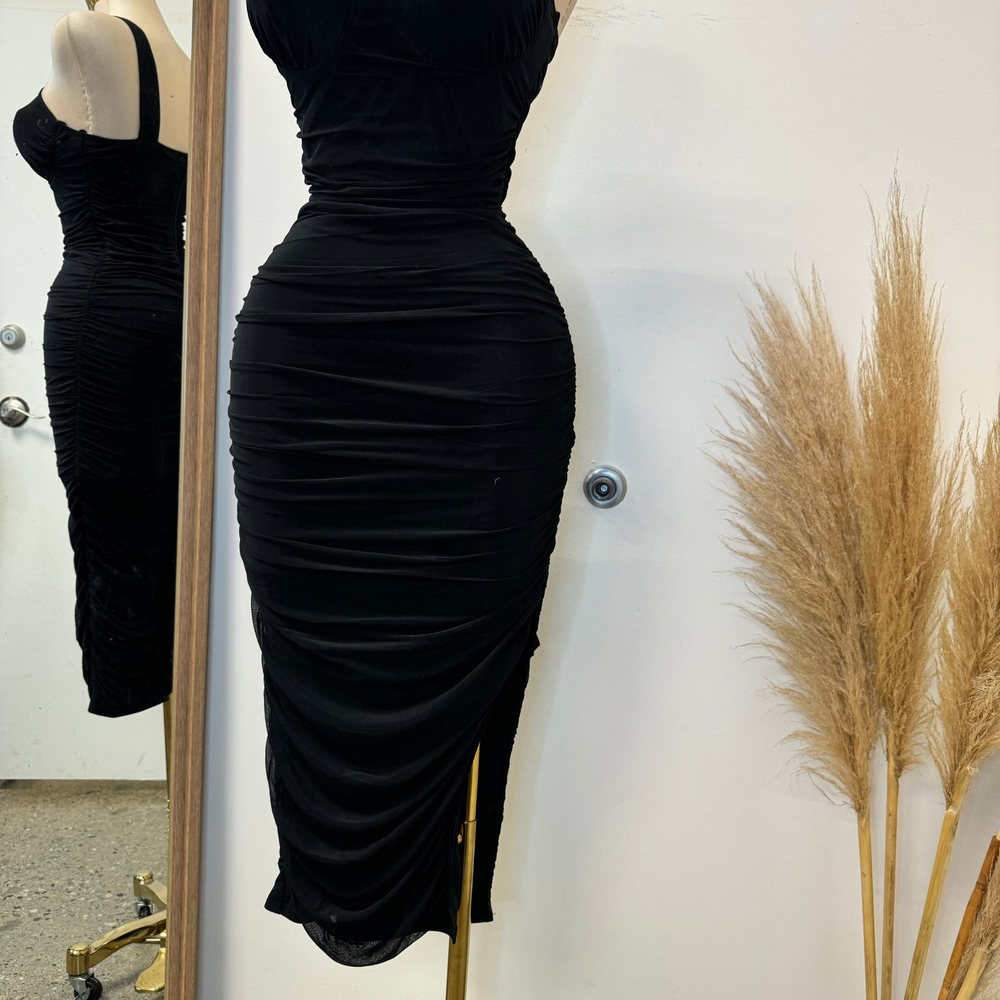 Inara Mesh Twist Halter Neck Midi Dress-Black1
