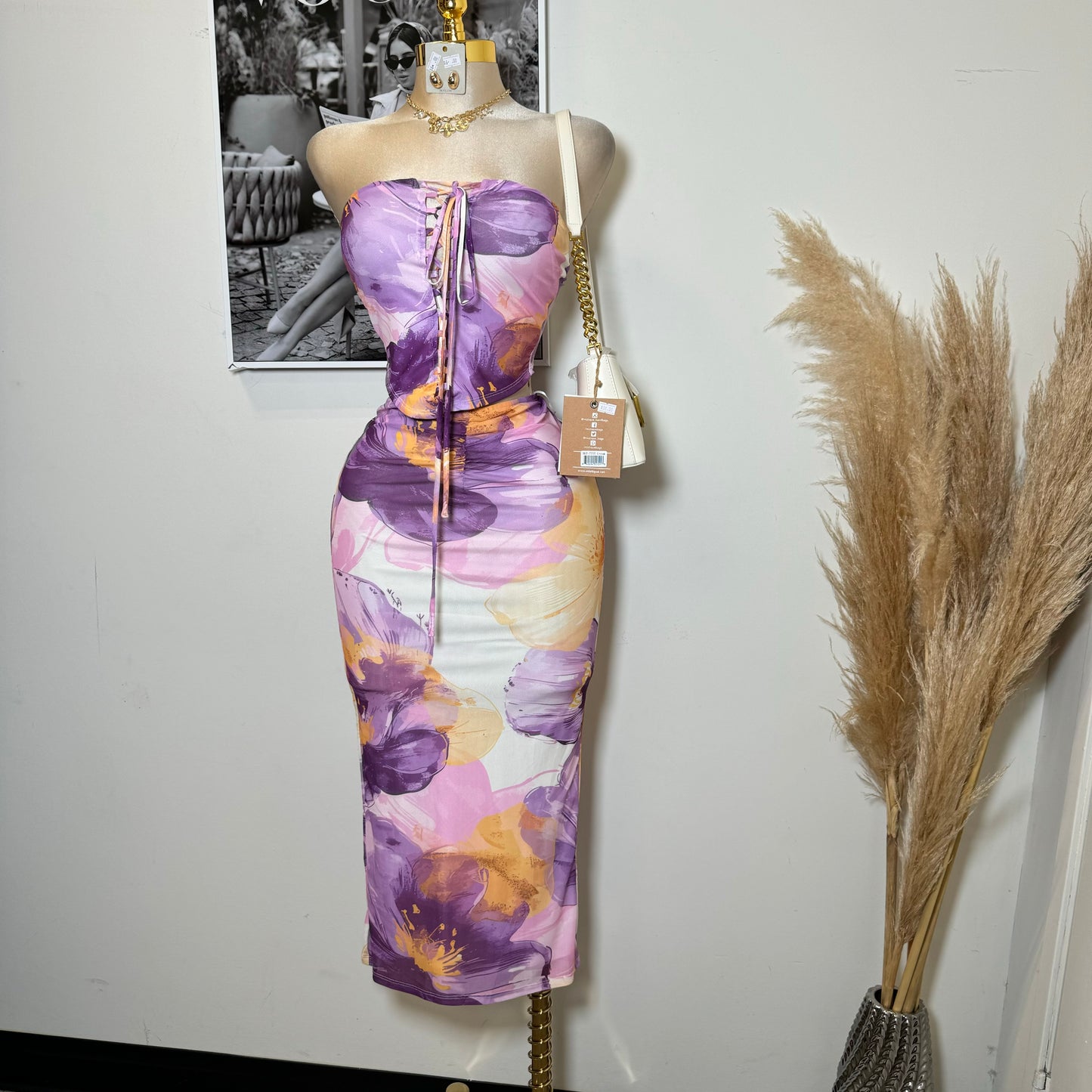 Monica Mesh Skirt Set-Flower Print