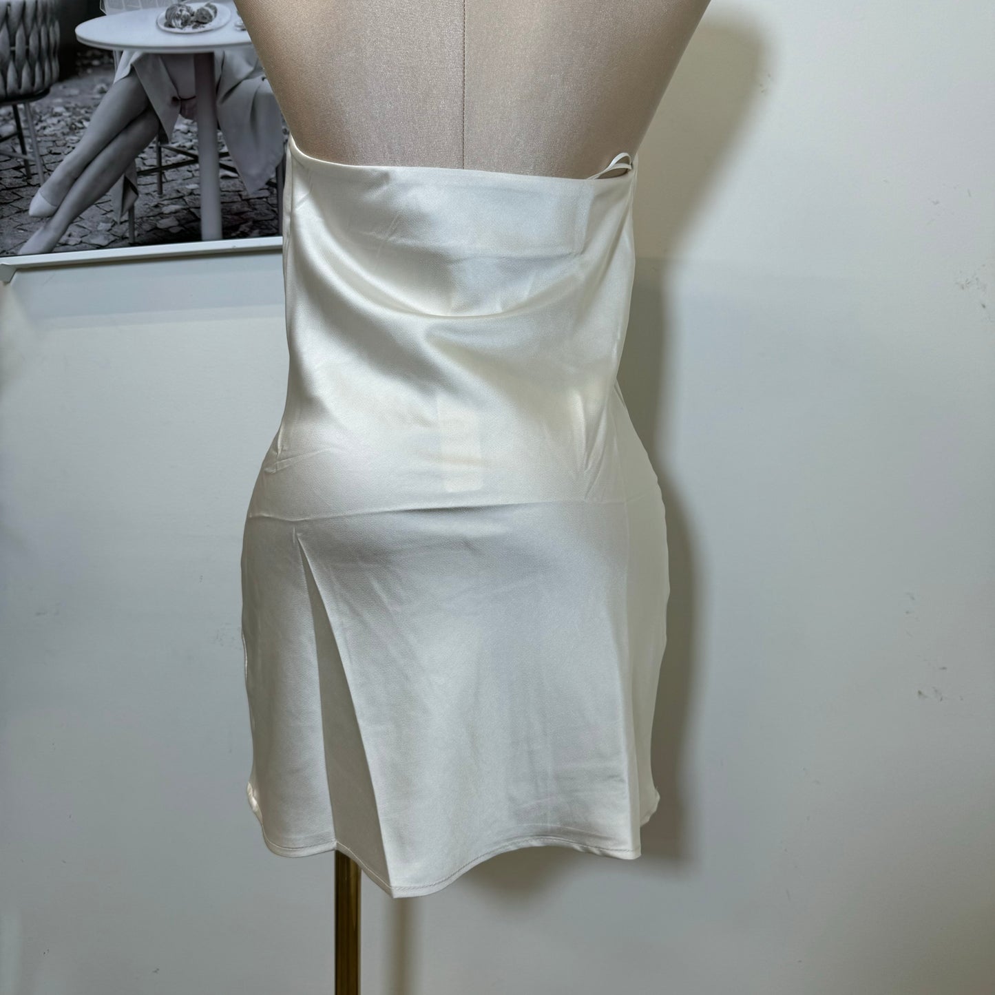Santa Silky Halter Dress-Oatmeal