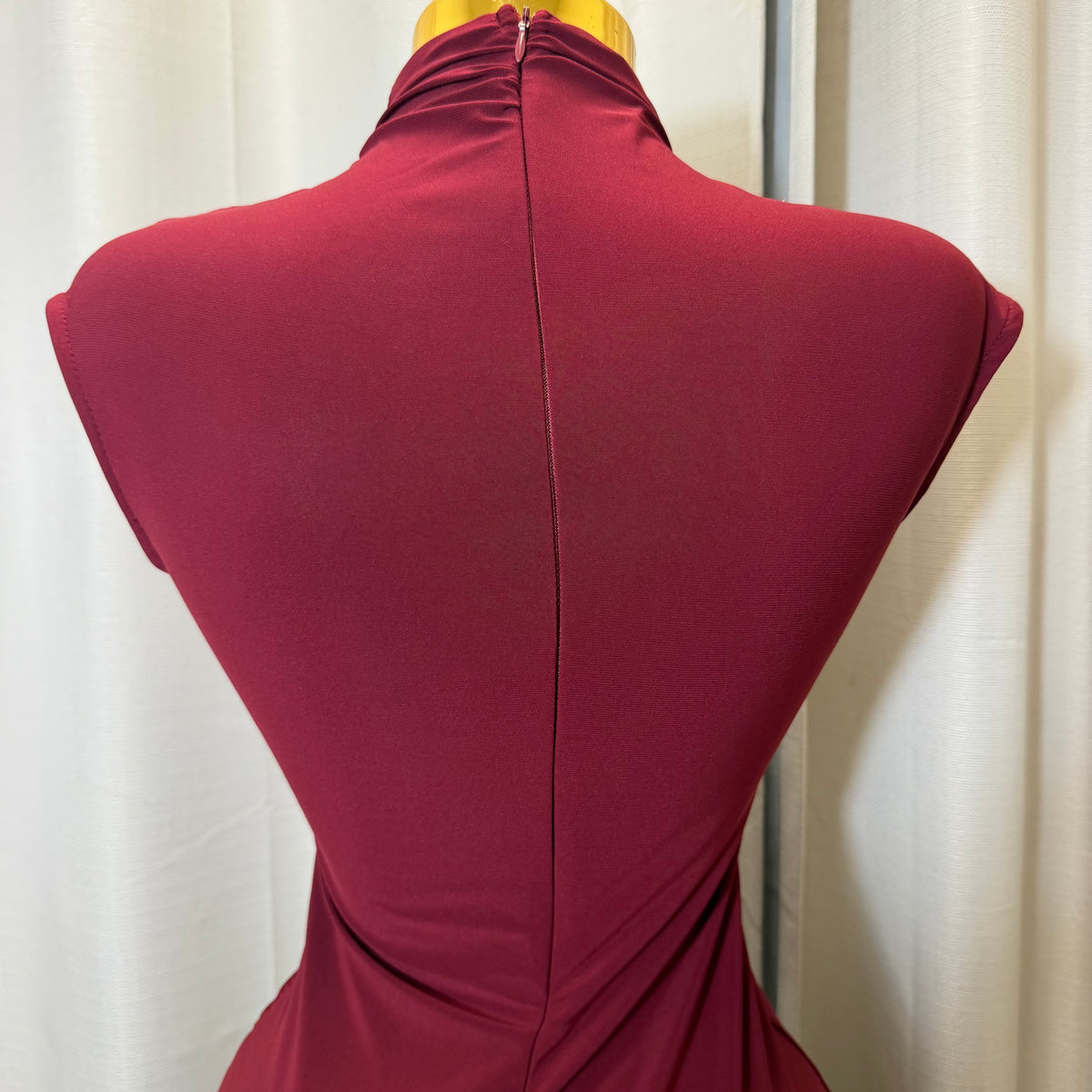 Solid Shirring Midi Dress-Burgundy